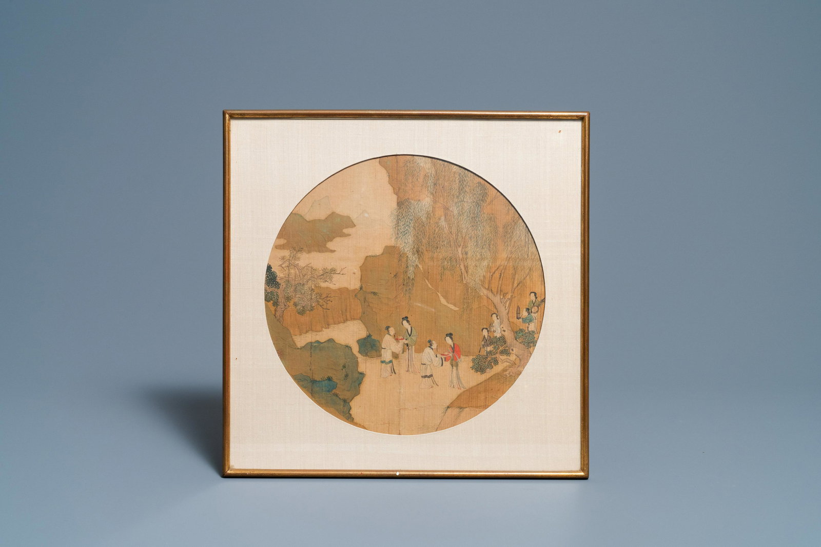 Chinese school, ink and color on silk: 'Figures in a (1 of 5)