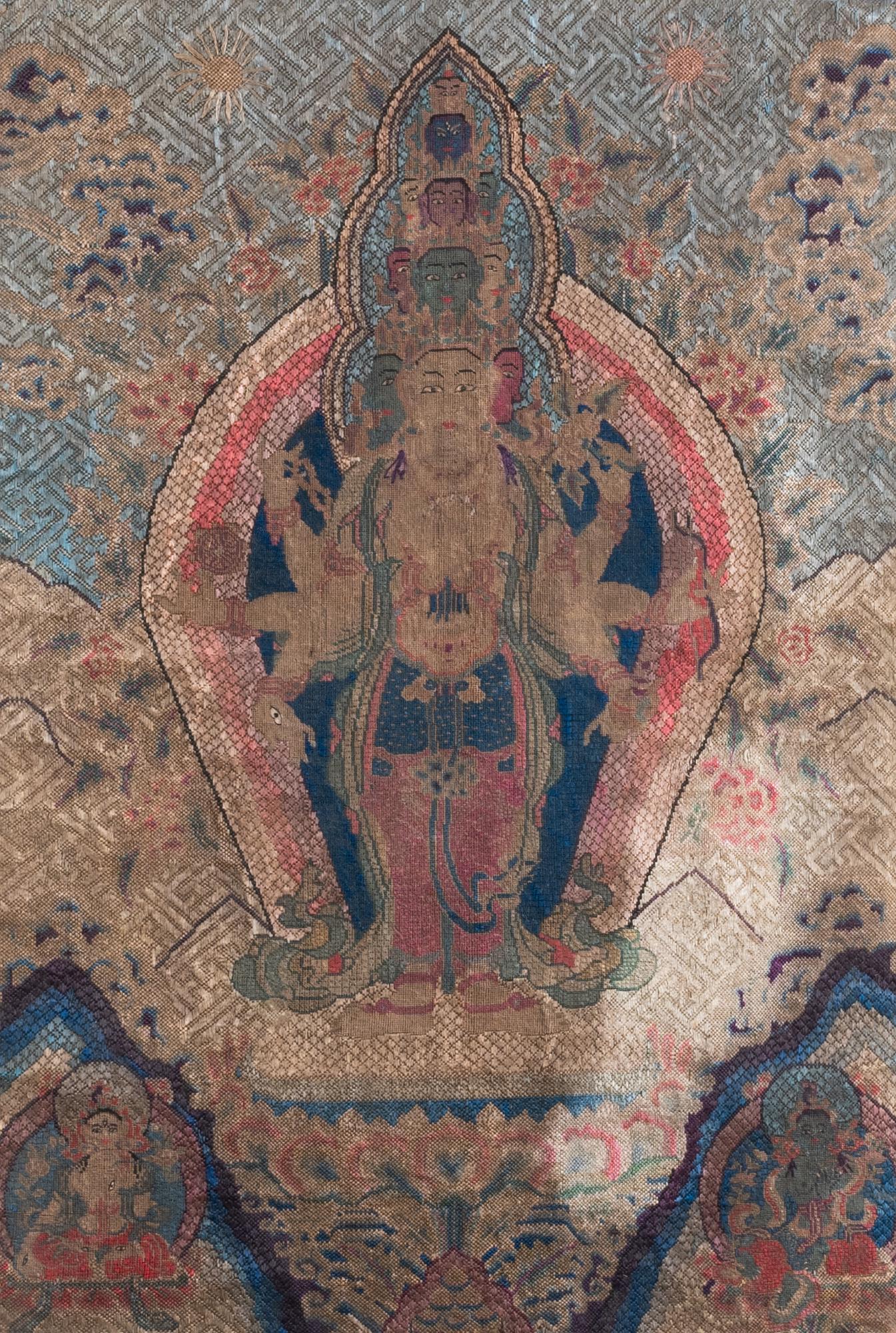 A Chinese or Tibetan silk 'Avalokiteshvara' thangka, Ming (1 of 4)