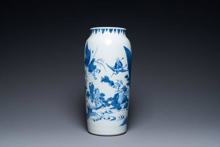 A Chinese blue and white 'Immortals in a landscape' vase, Transitional period