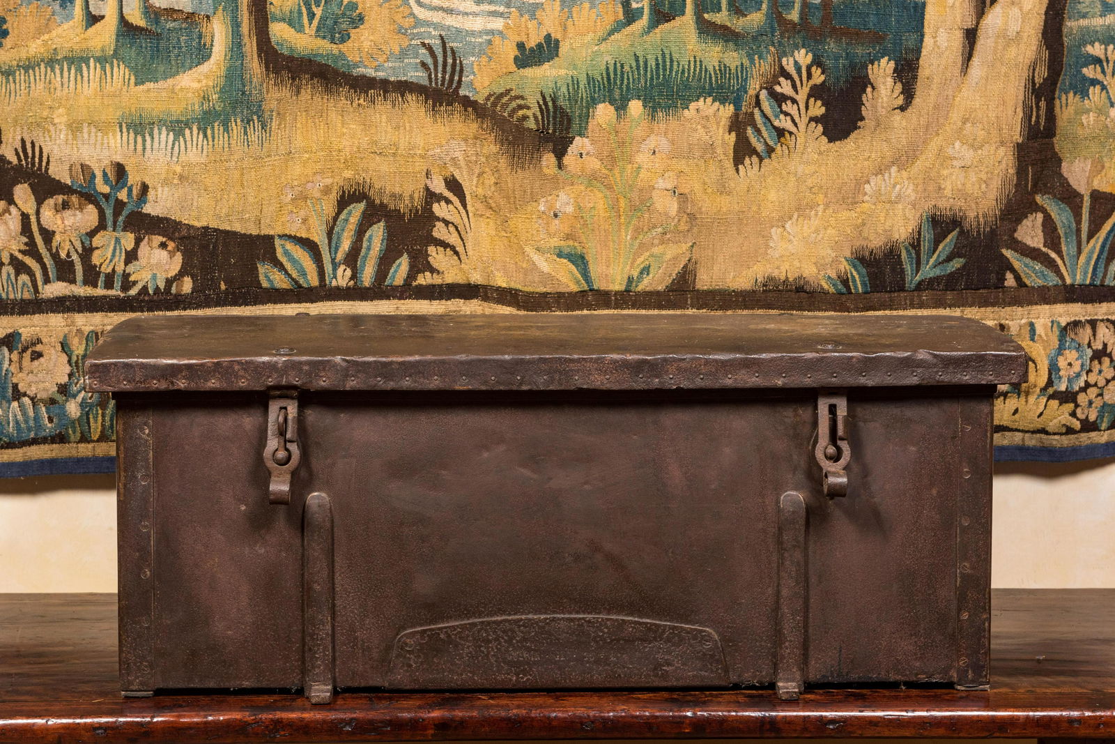 An iron chest with wooden interior, 18th C. (1 of 5)
