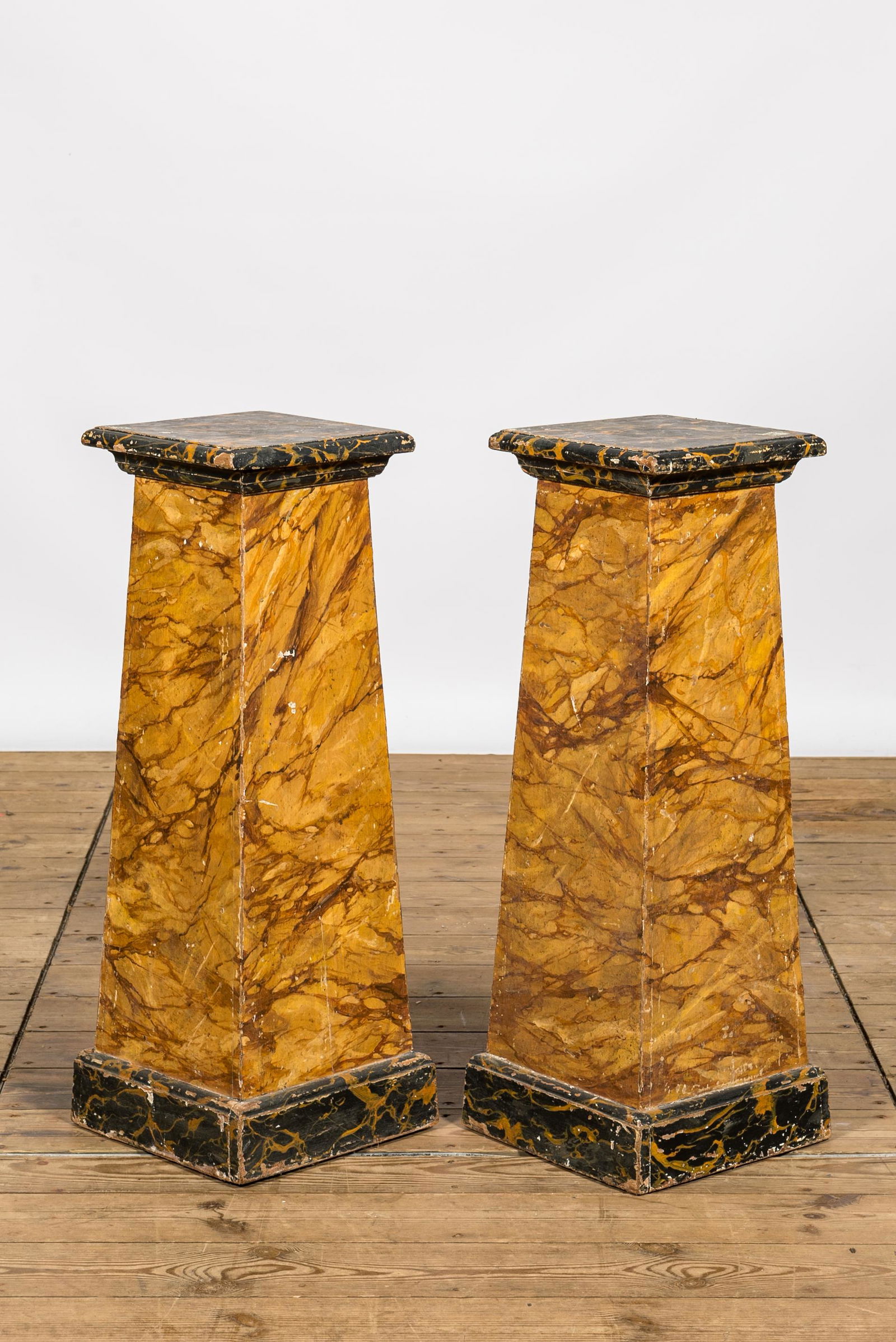 A pair of faux-marbre wooden pedestals, ca. 1900 (1 of 2)