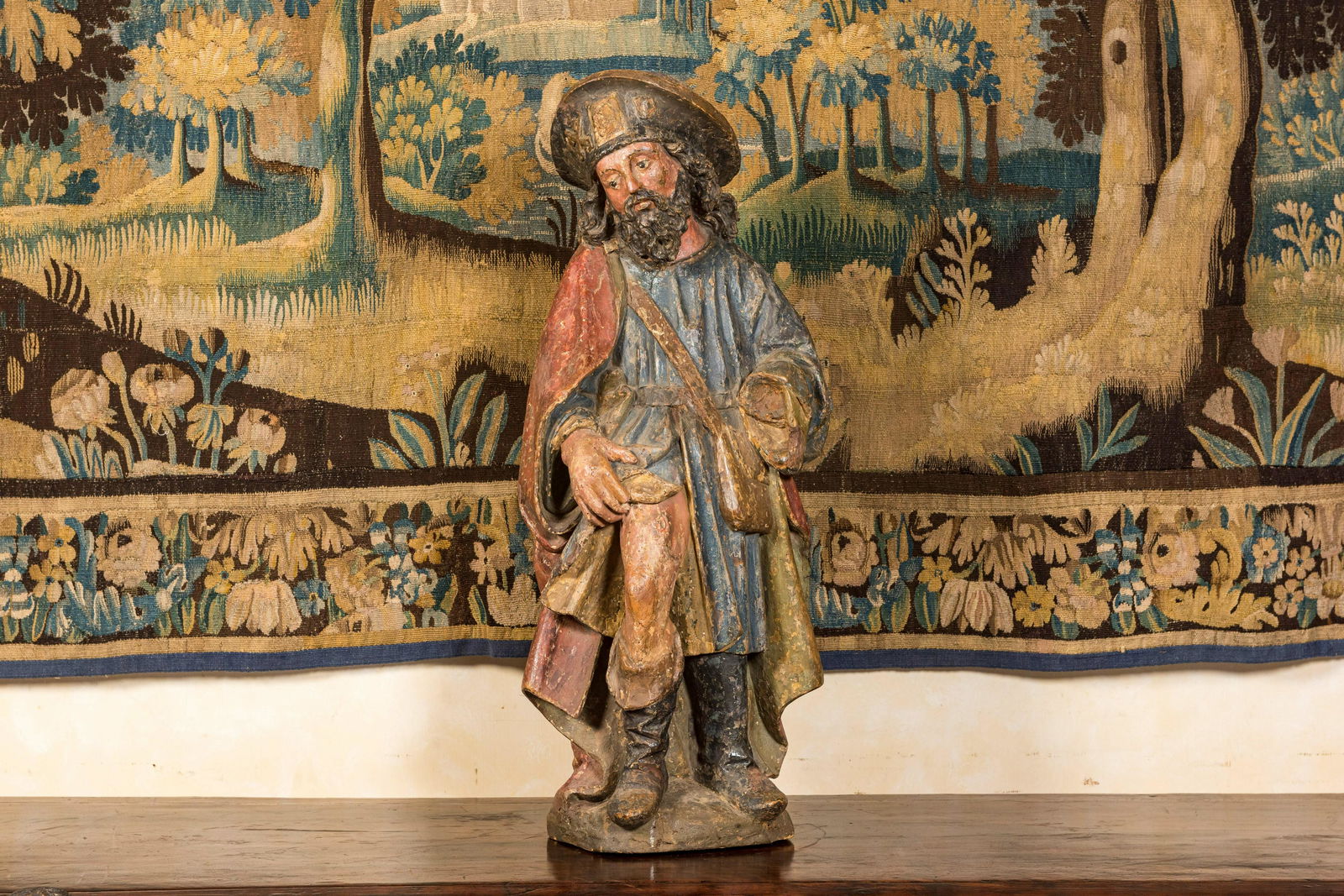 A large polychrome wooden Saint Roch, Spain or Southern France, 16th C. (1 of 4)