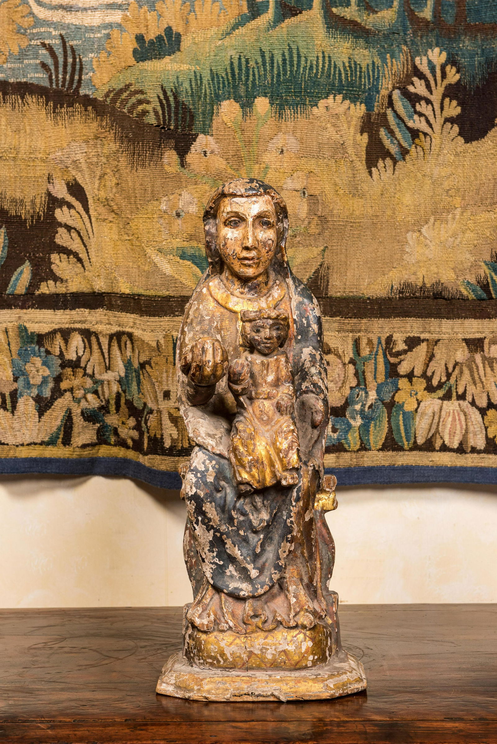 A polychrome wooden 'Sedes Sapientiae' sculpture, 15/16th C. (1 of 3)