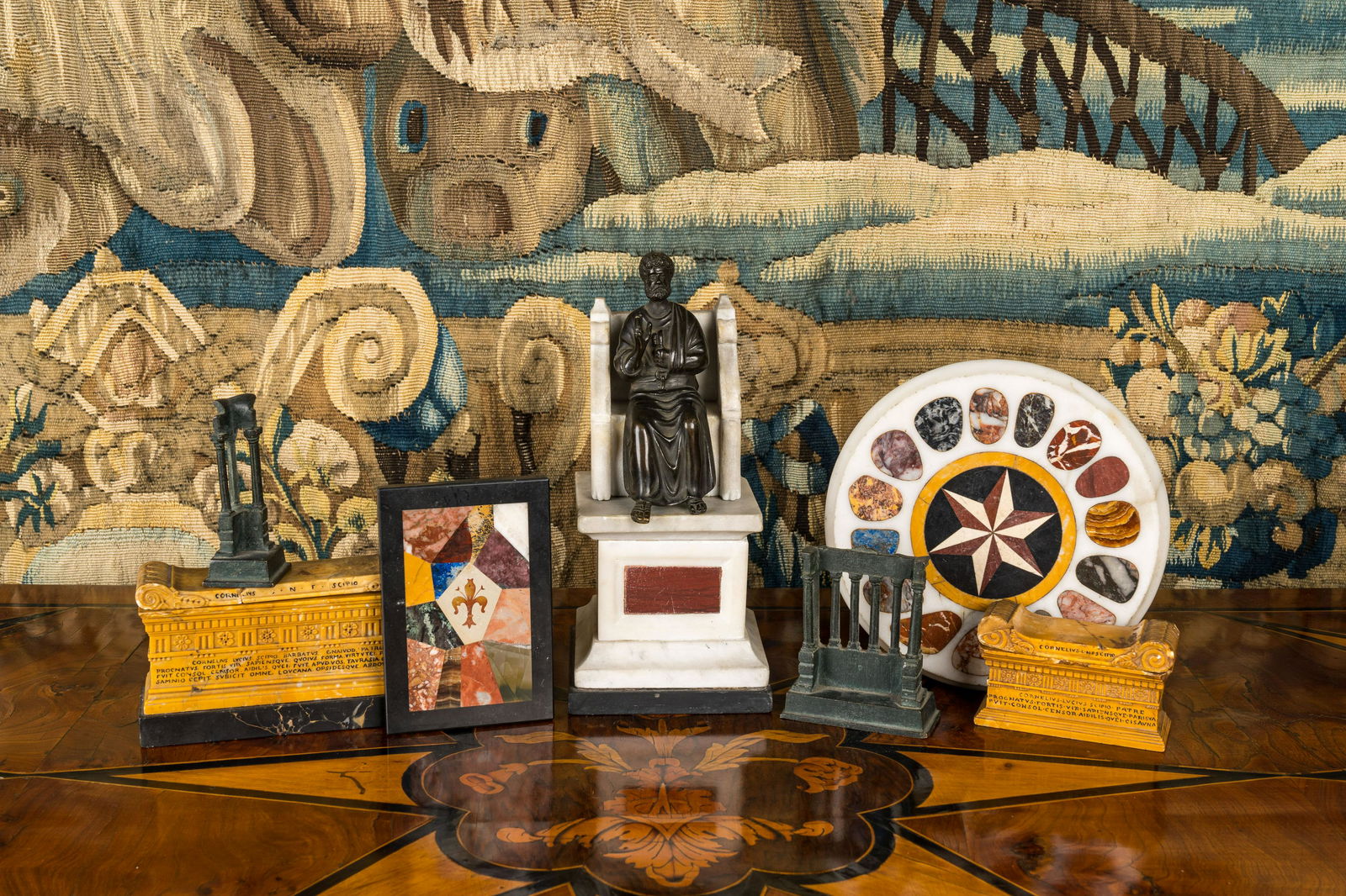 Seven 'Grand Tour' and other pietra dura and hardstone sculptures, mostly Italy, 19th C. (1 of 3)