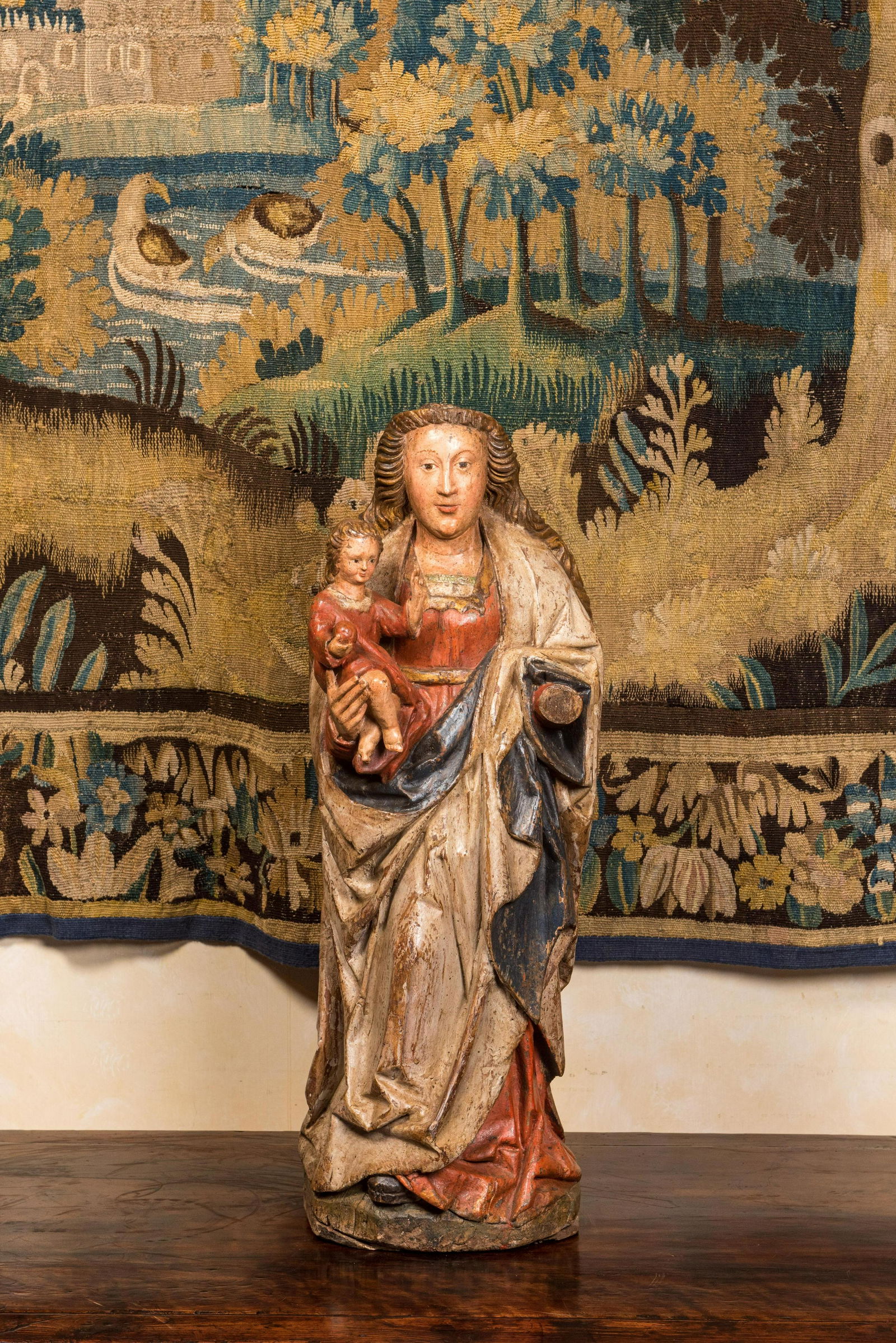 A large Flemish polychrome oak Madonna with Child, 2nd half 16th C. (1 of 3)