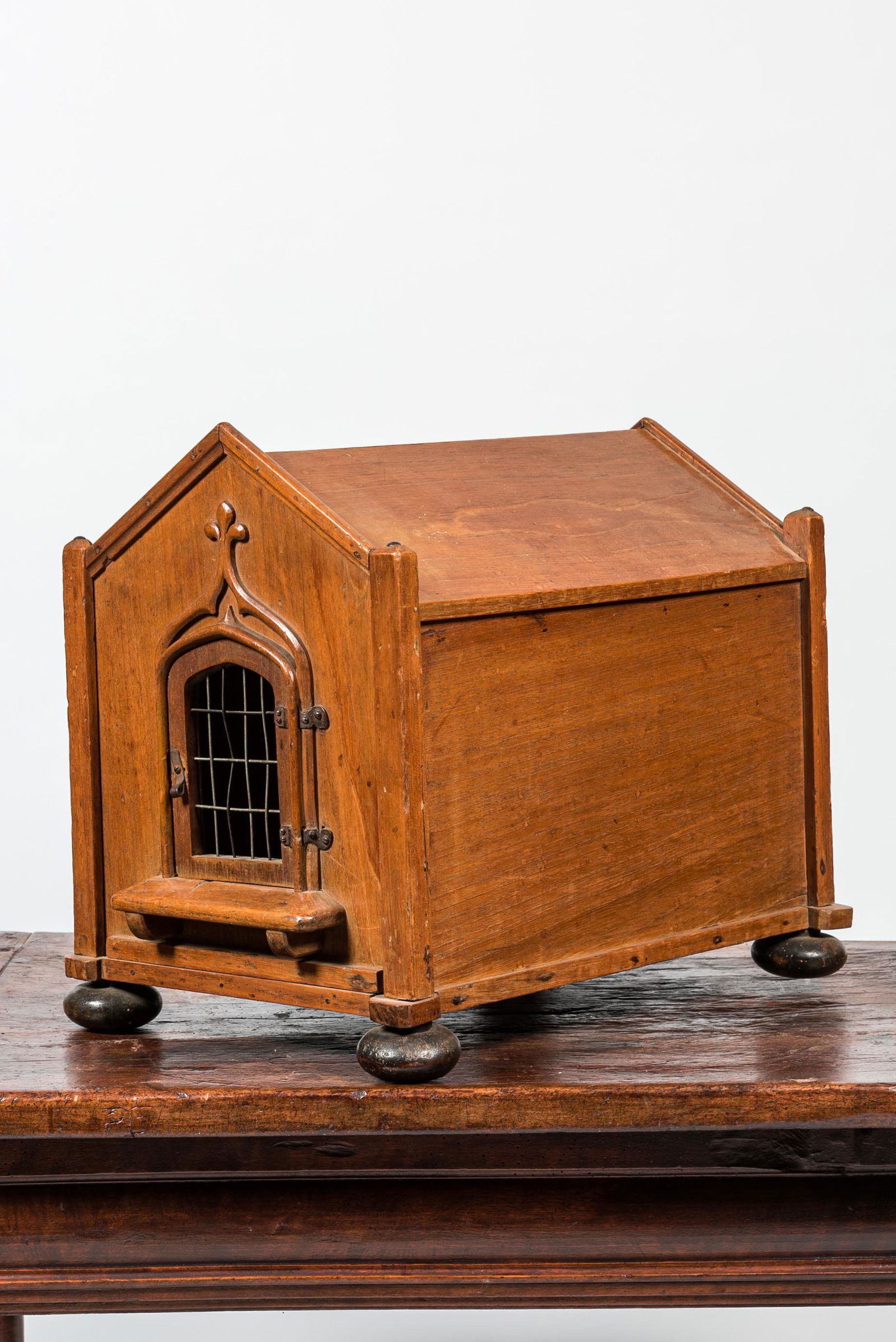A wooden Gothic revival bird or animal box, ca. 1900 (1 of 3)