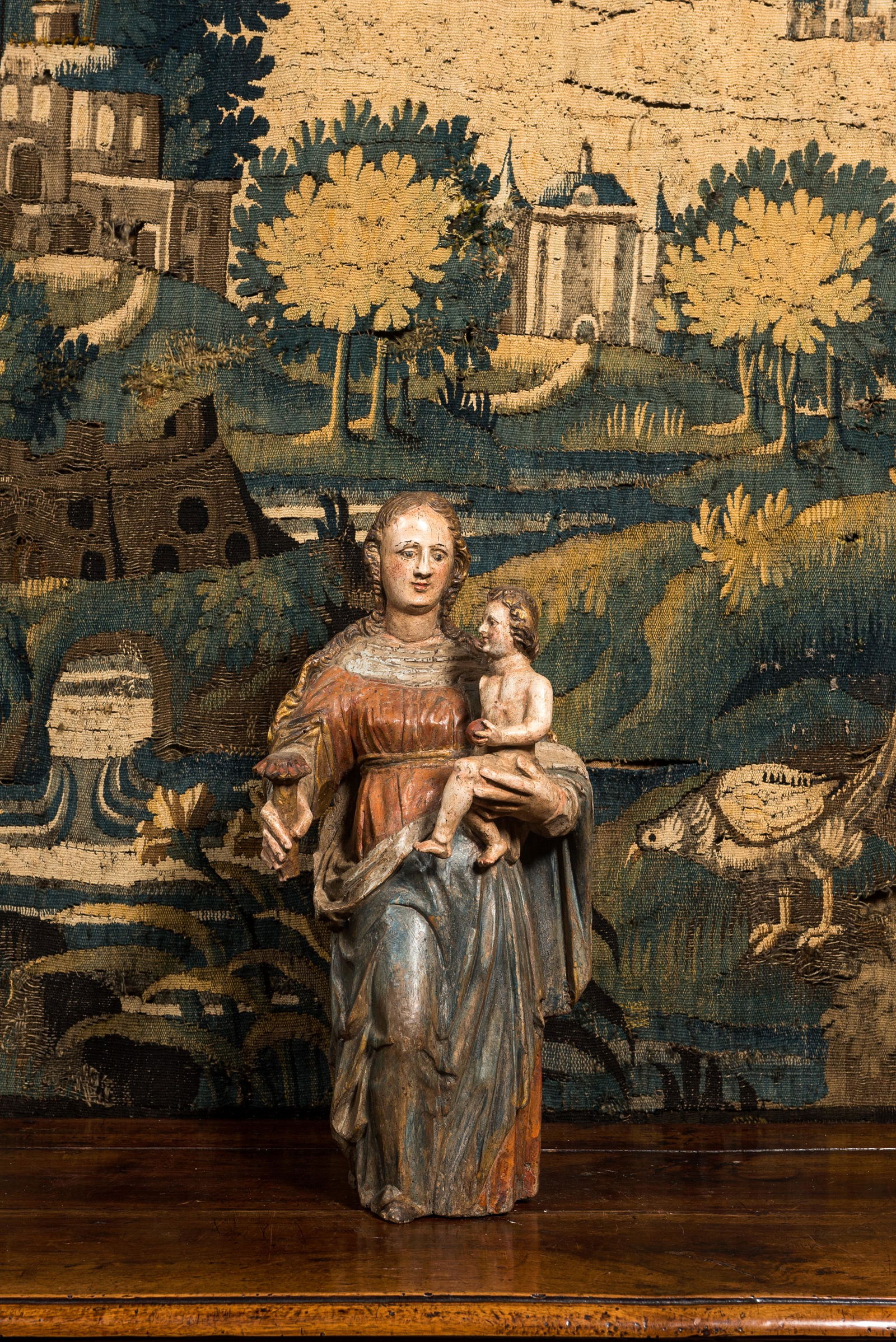 A polychrome wooden Madonna with Child, 17th C. (1 of 2)