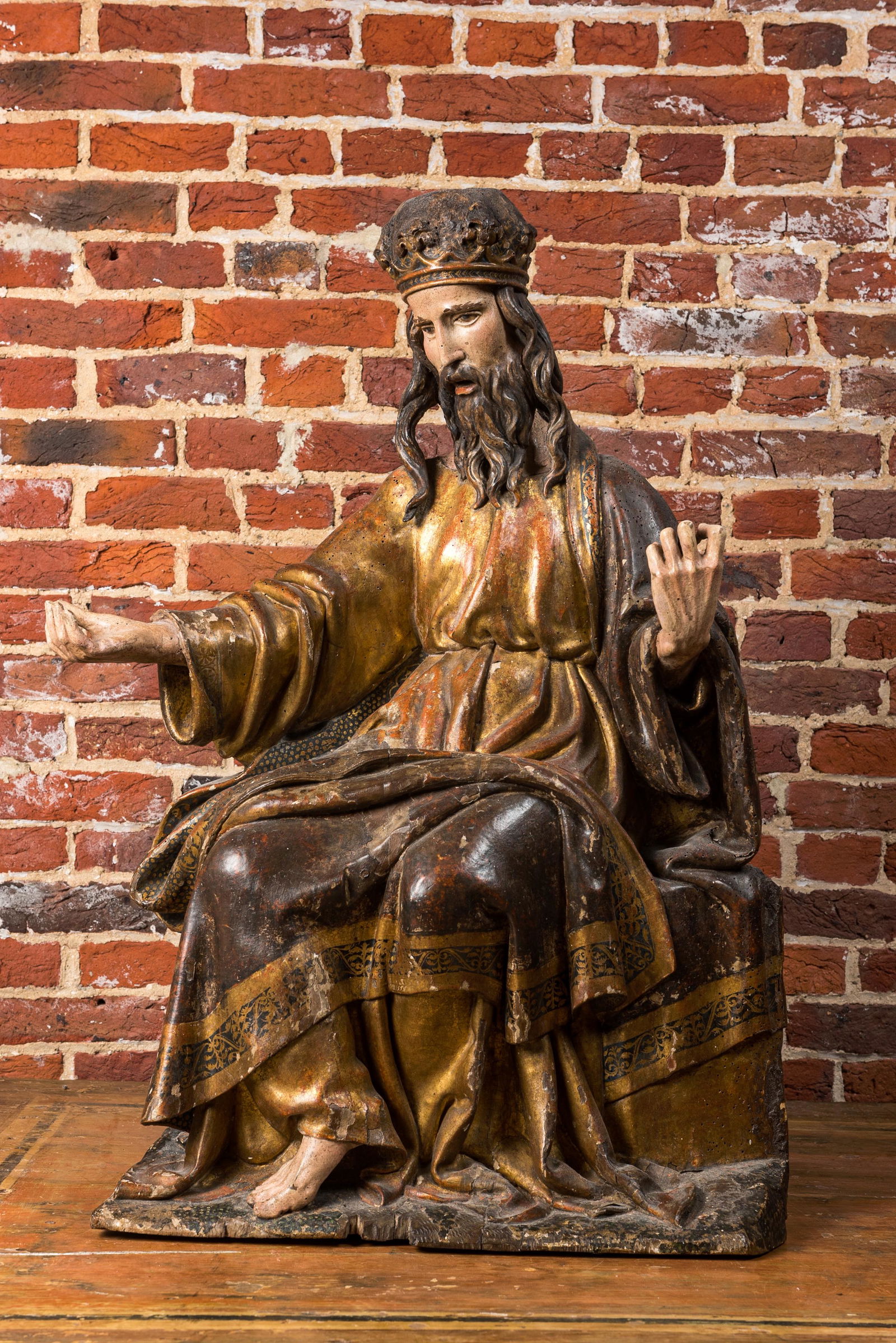 A Spanish polychromed and gilt wooden figure of God the Father, circle of Diego de SiloÃ© (ca. (1 of 5)