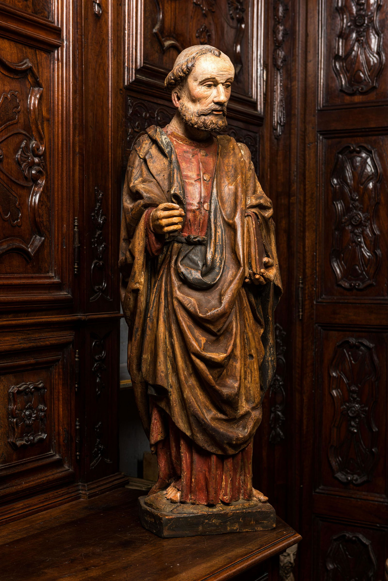 A polychrome oak figure of Saint Peter, ca. 1500 (1 of 3)
