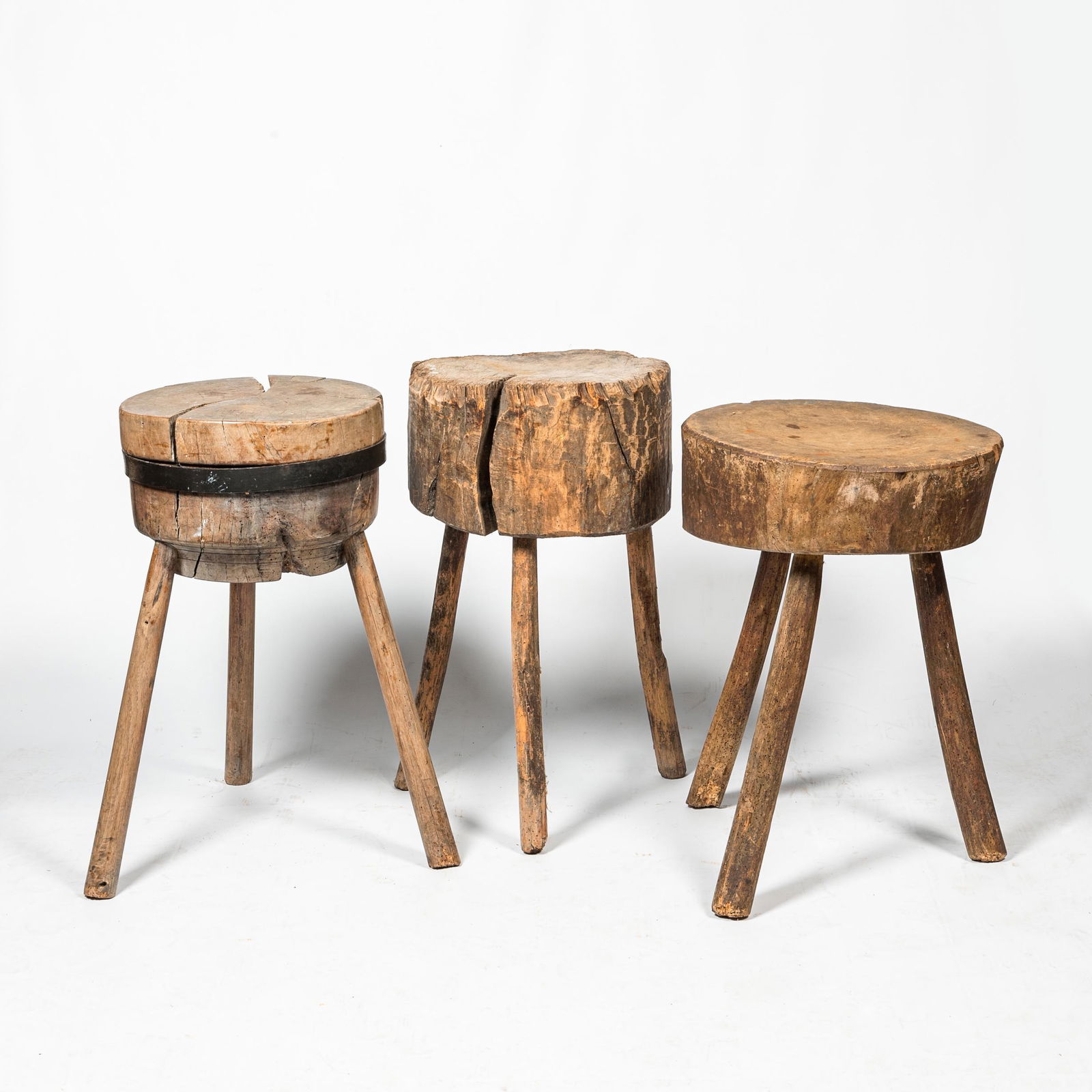 Three various wooden stools or butcher blocks, 19/20th C. (1 of 1)