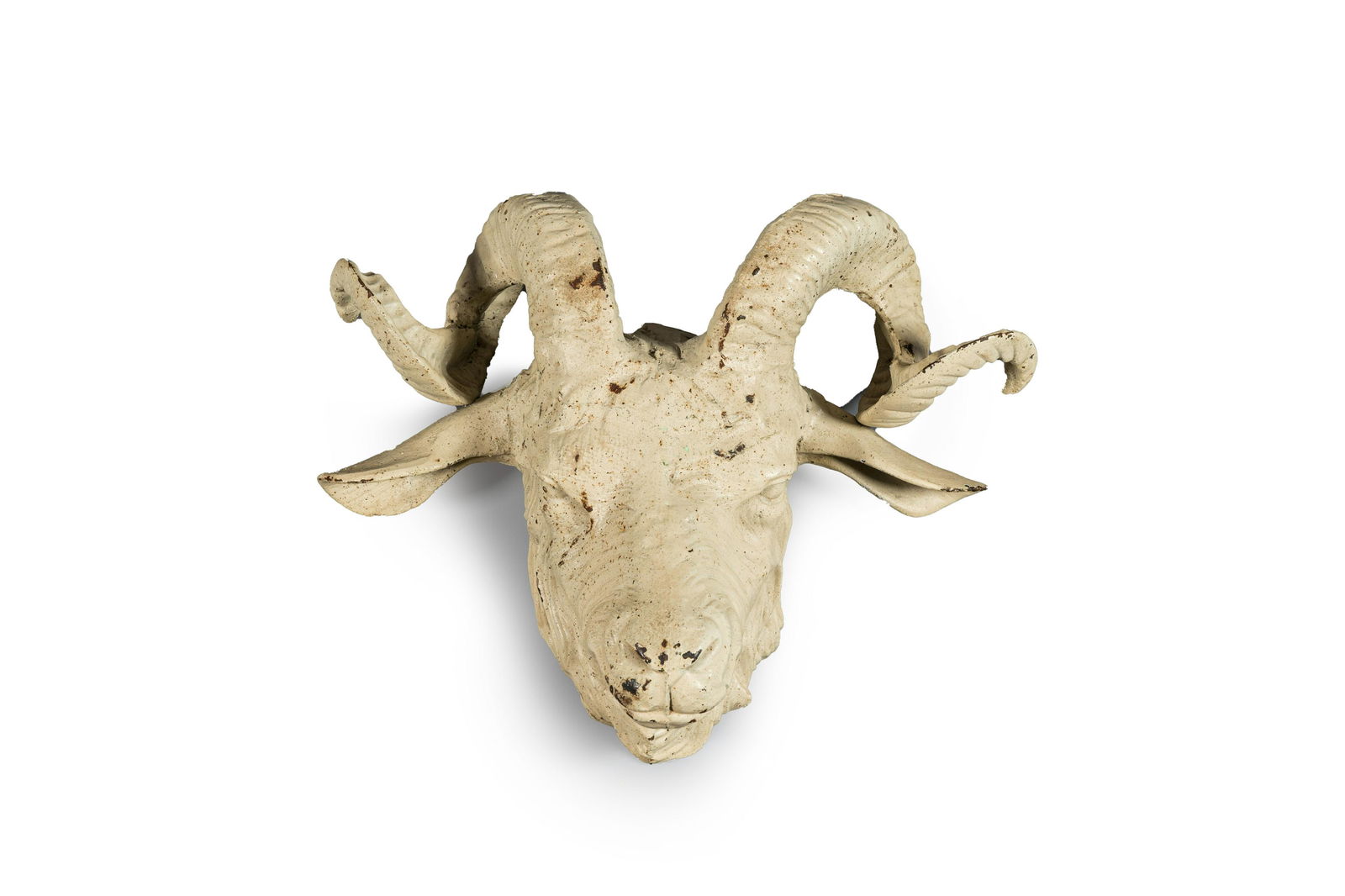 A patinated cast iron head of a ram, 19/20th C. (1 of 2)