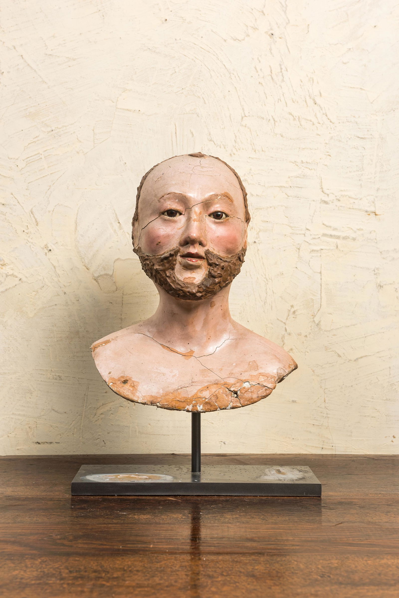 A polychrome 'pastiglia' bust of a bearded man, probably Italy, 17/18th C. (1 of 2)