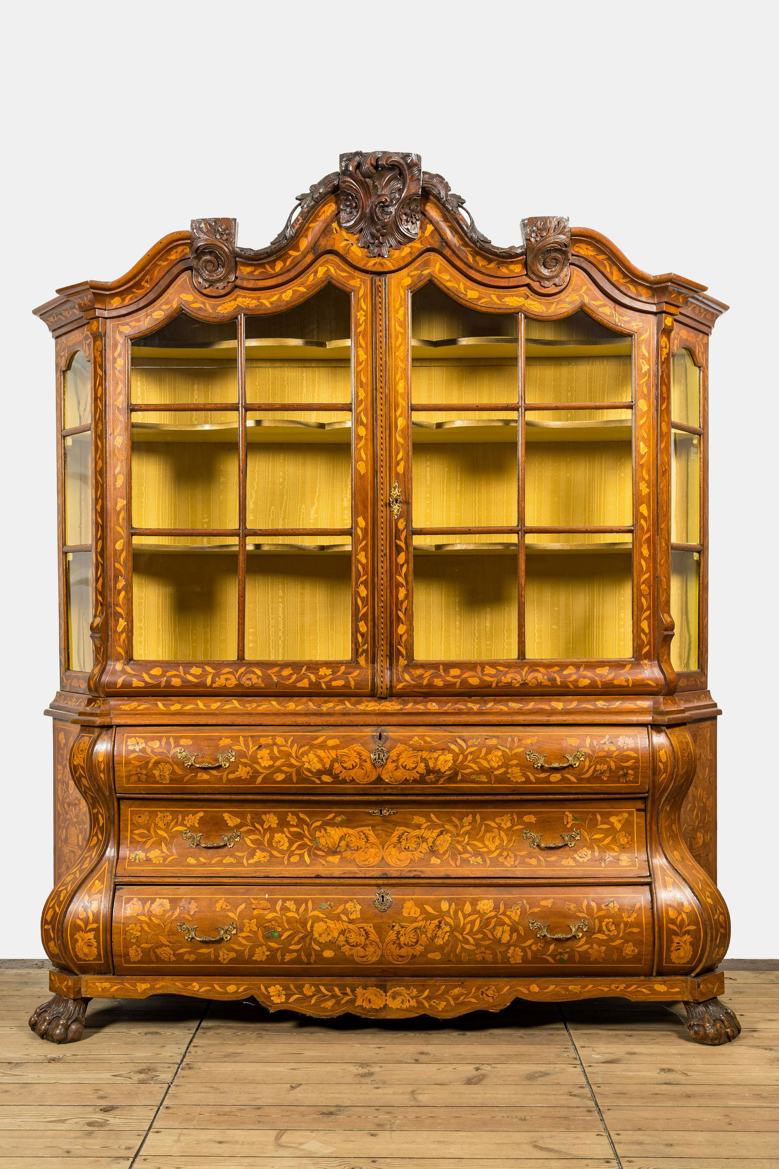 A Dutch floral marquetry display cabinet, 18th C. (1 of 5)
