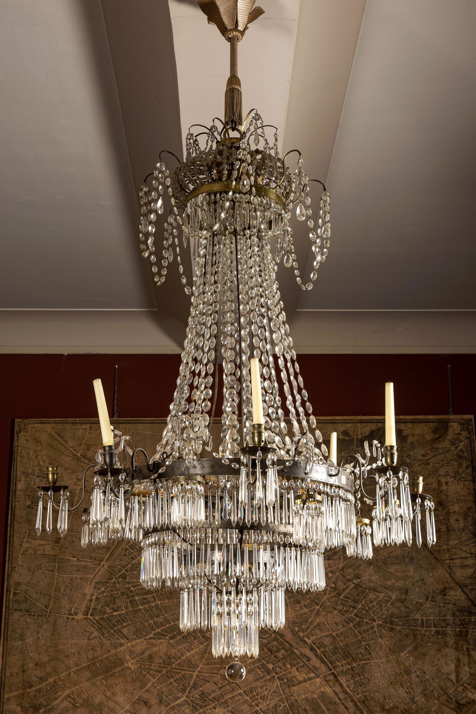 An impressive Swedish 'sac-Ã -perles' chandelier, 19th C. (1 of 2)