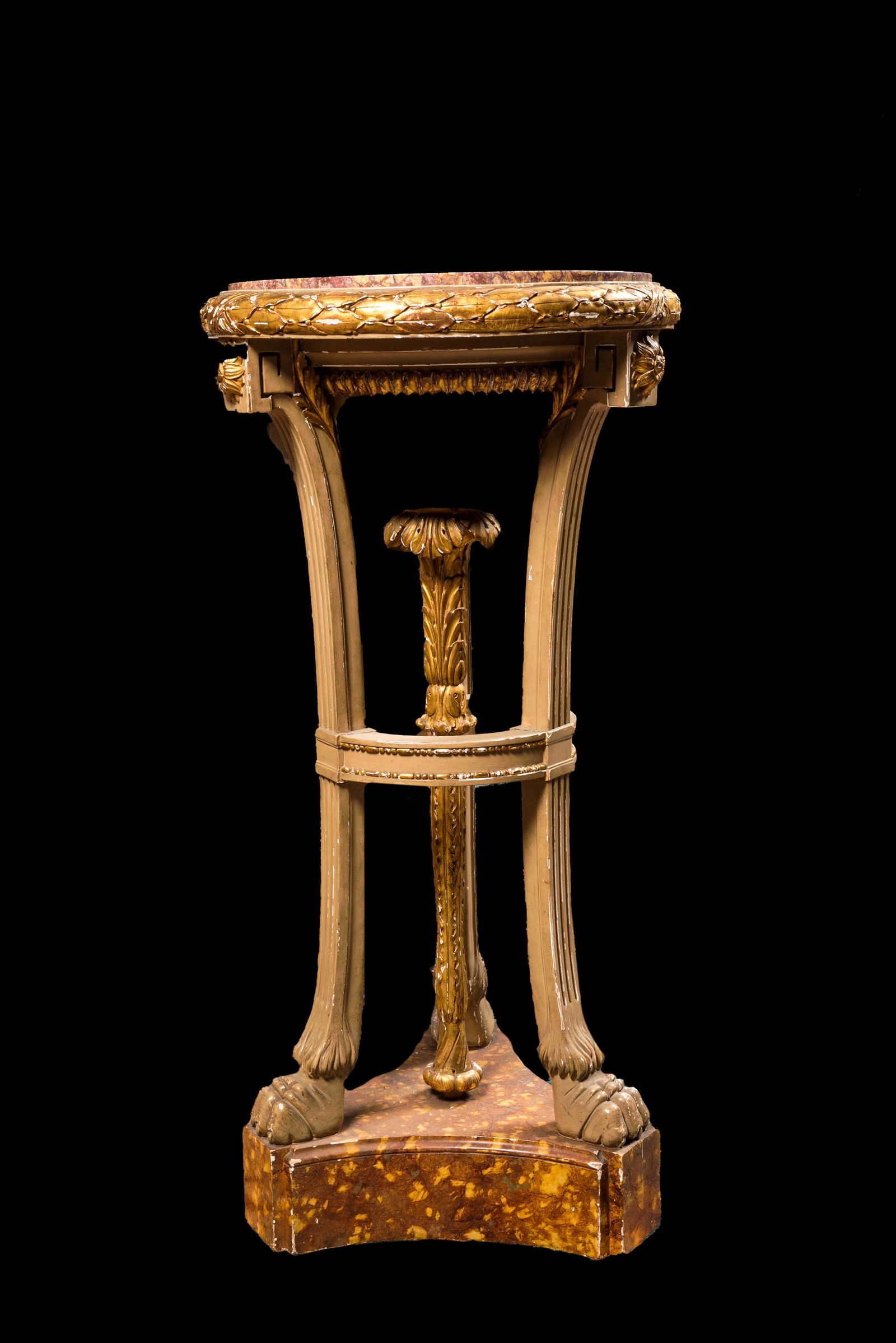 A gilt and painted wooden stand with marble top, 19th C. (1 of 4)