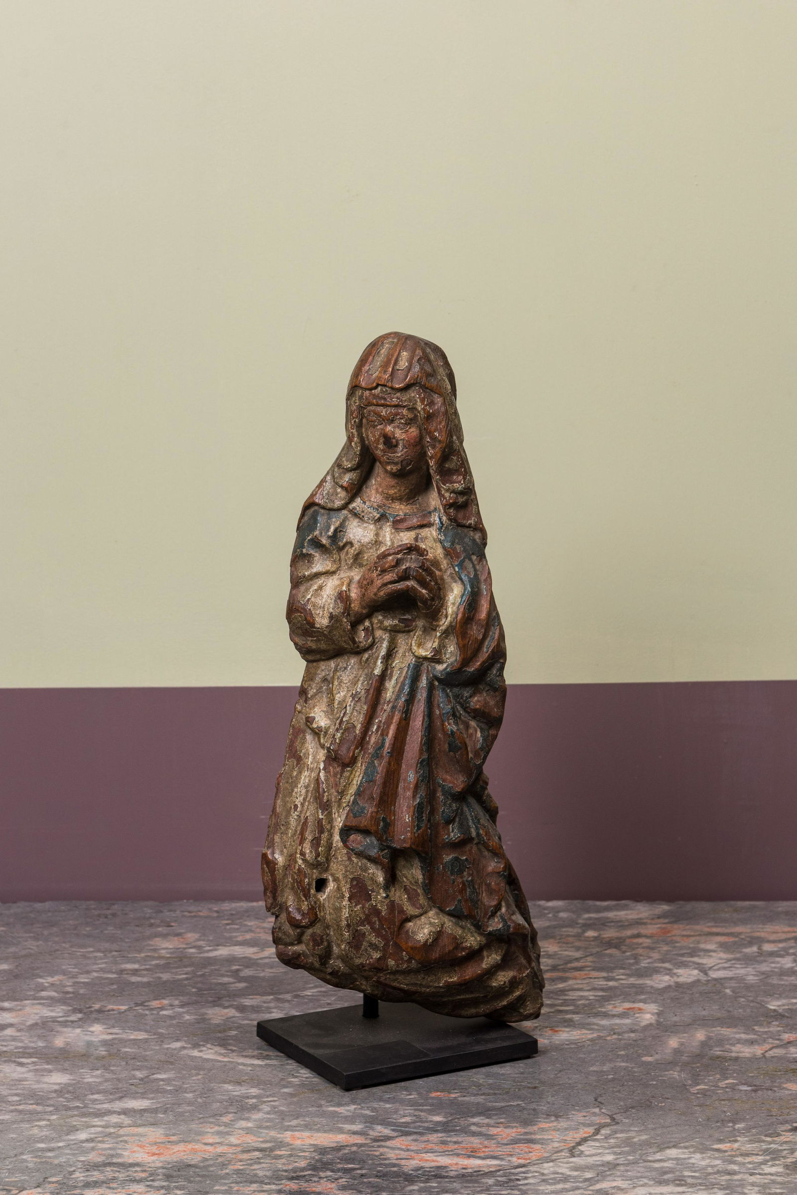 A polychrome walnut Virgin from an Annunciation, Southern Netherlands, 1st half 16th C. (1 of 2)