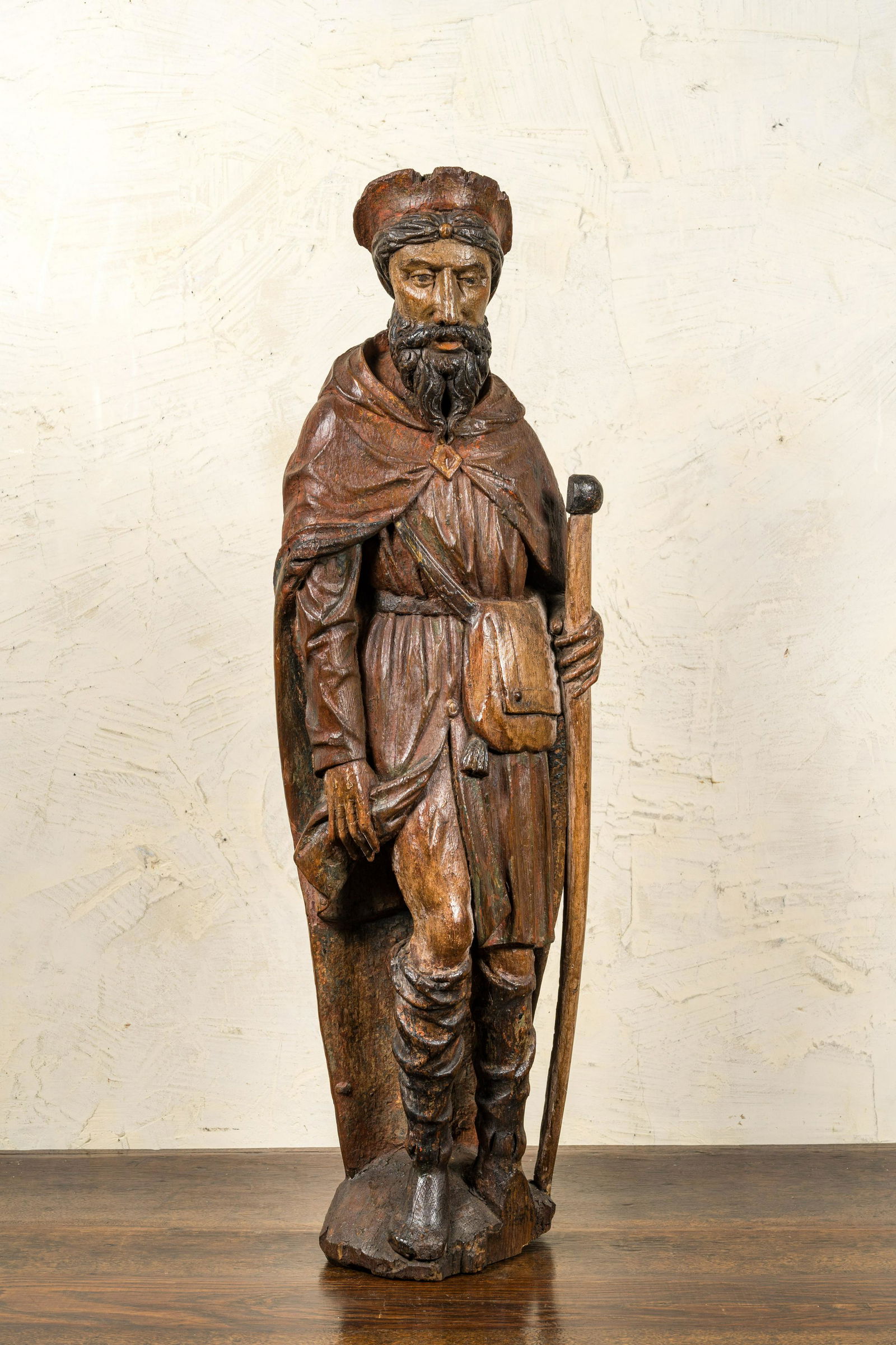A polychrome oak wooden Saint Roch, Flanders, ca. 1500 (1 of 2)