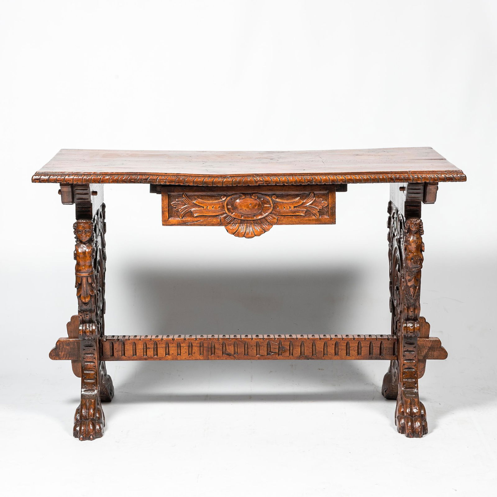 A Renaissance style walnut cheek table, 19th C. (1 of 3)