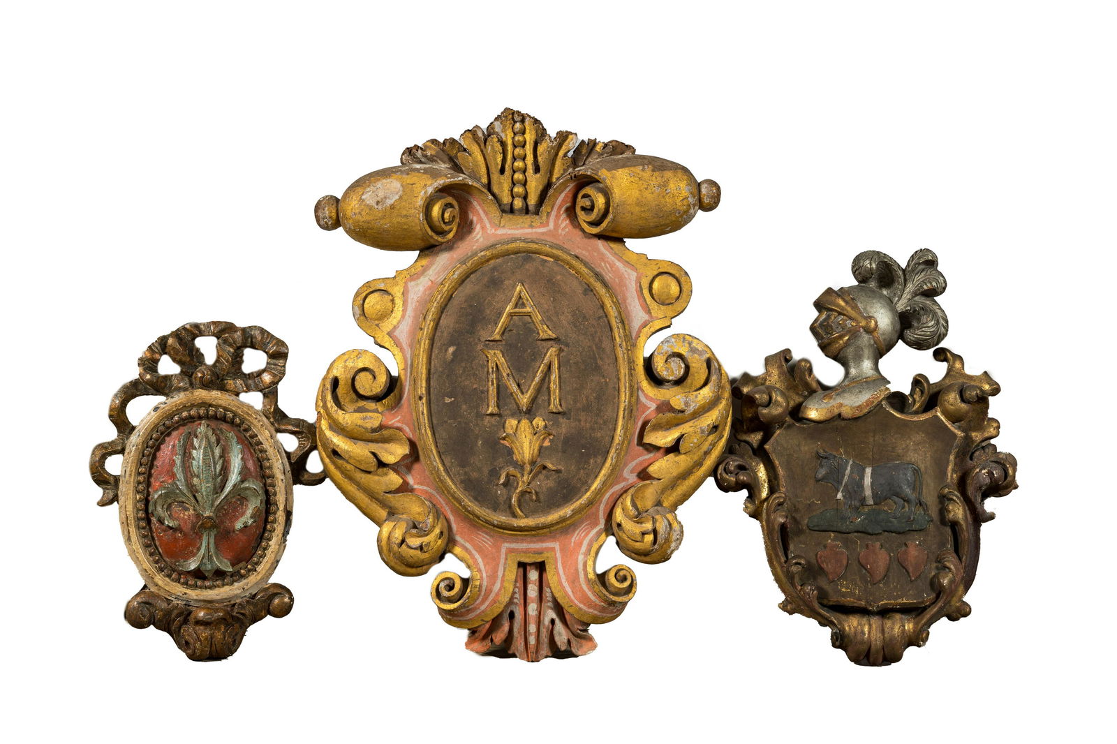 Three polychrome wooden cartouches with coats of arms, 18/19th C. (1 of 1)