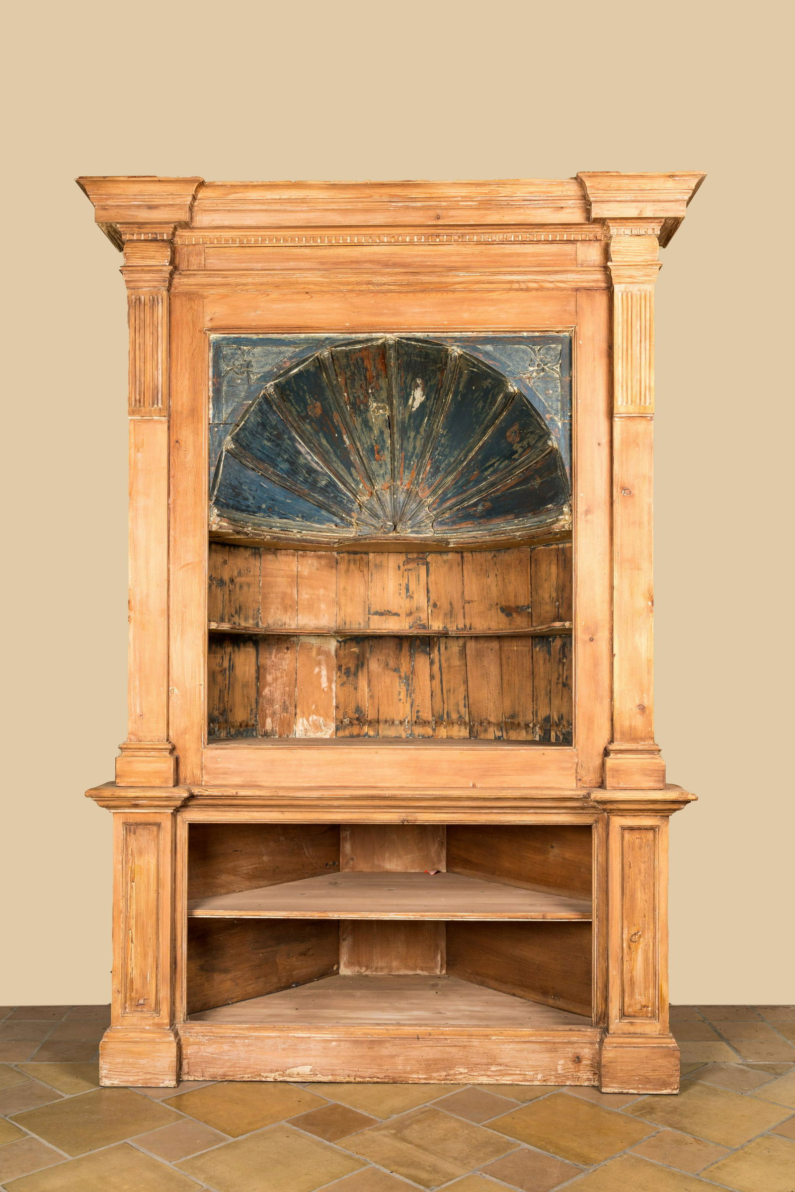 A partly polychromed wooden 'niche' cupboard, 18/19th C.: Full title: A partly polychromed wooden 'niche' cupboard, 18/19th C. Description: H 224,5 x L 150 x D 74 cm About this sale: Paul De Grande is one of the major dealers of antique furniture, fine sculp