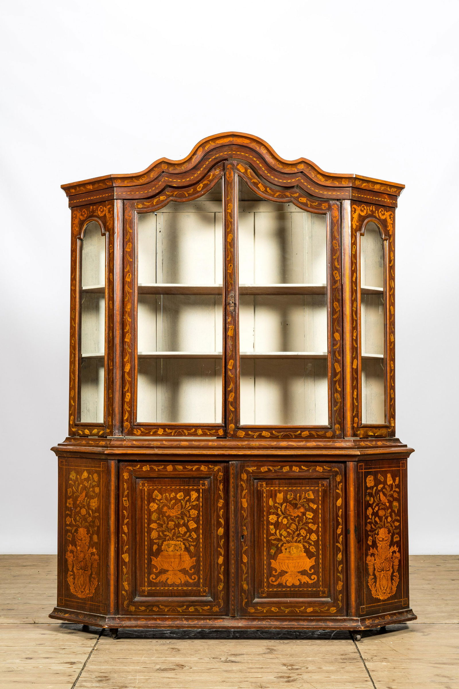 A Dutch display cabinet with floral marquetry, 19th C. (1 of 2)