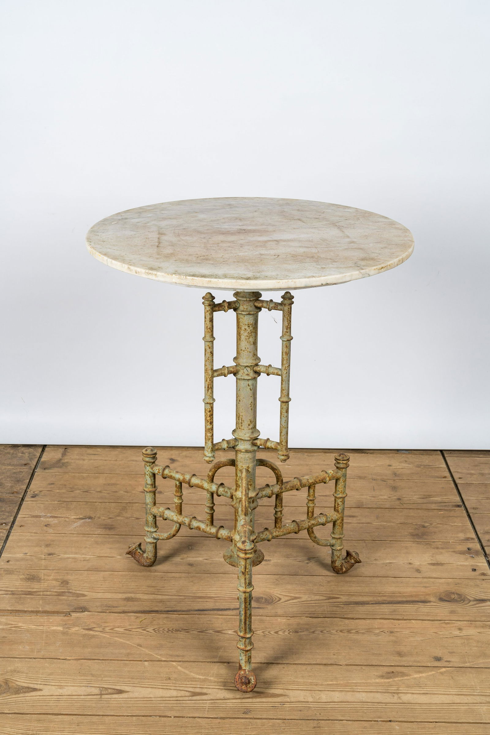 A Cast Iron Tripod Side Table With Marble Top 20th C