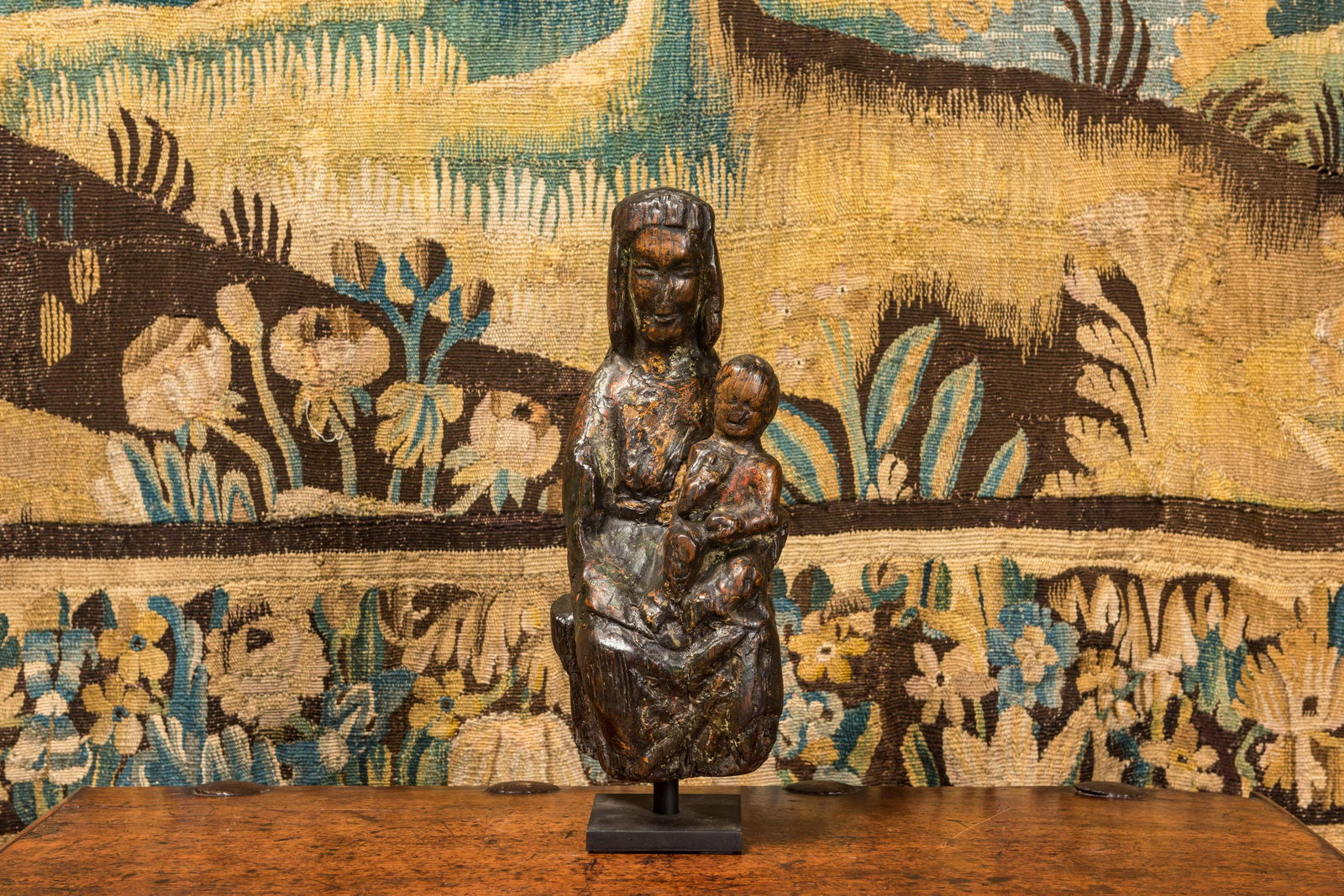 A polychrome wooden 'Sedes Sapientiae' sculpture, 14/15th C. (1 of 4)