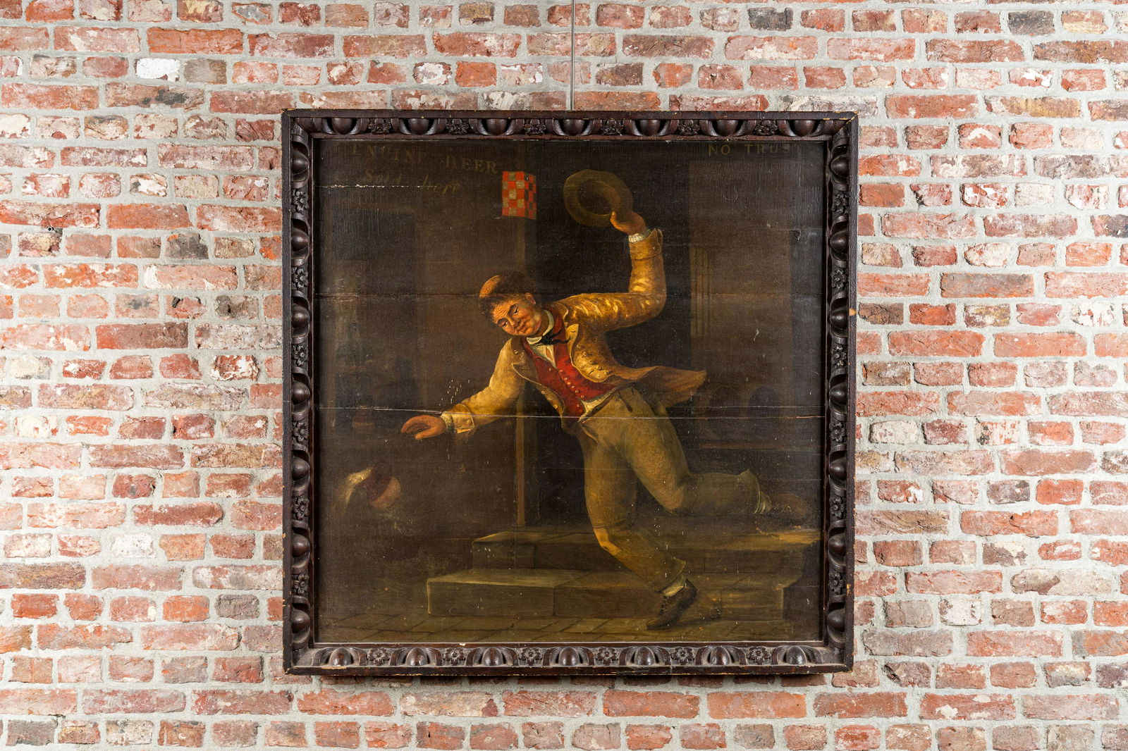 English school: 'The drunkard', oil on panel, 19th C. (1 of 4)