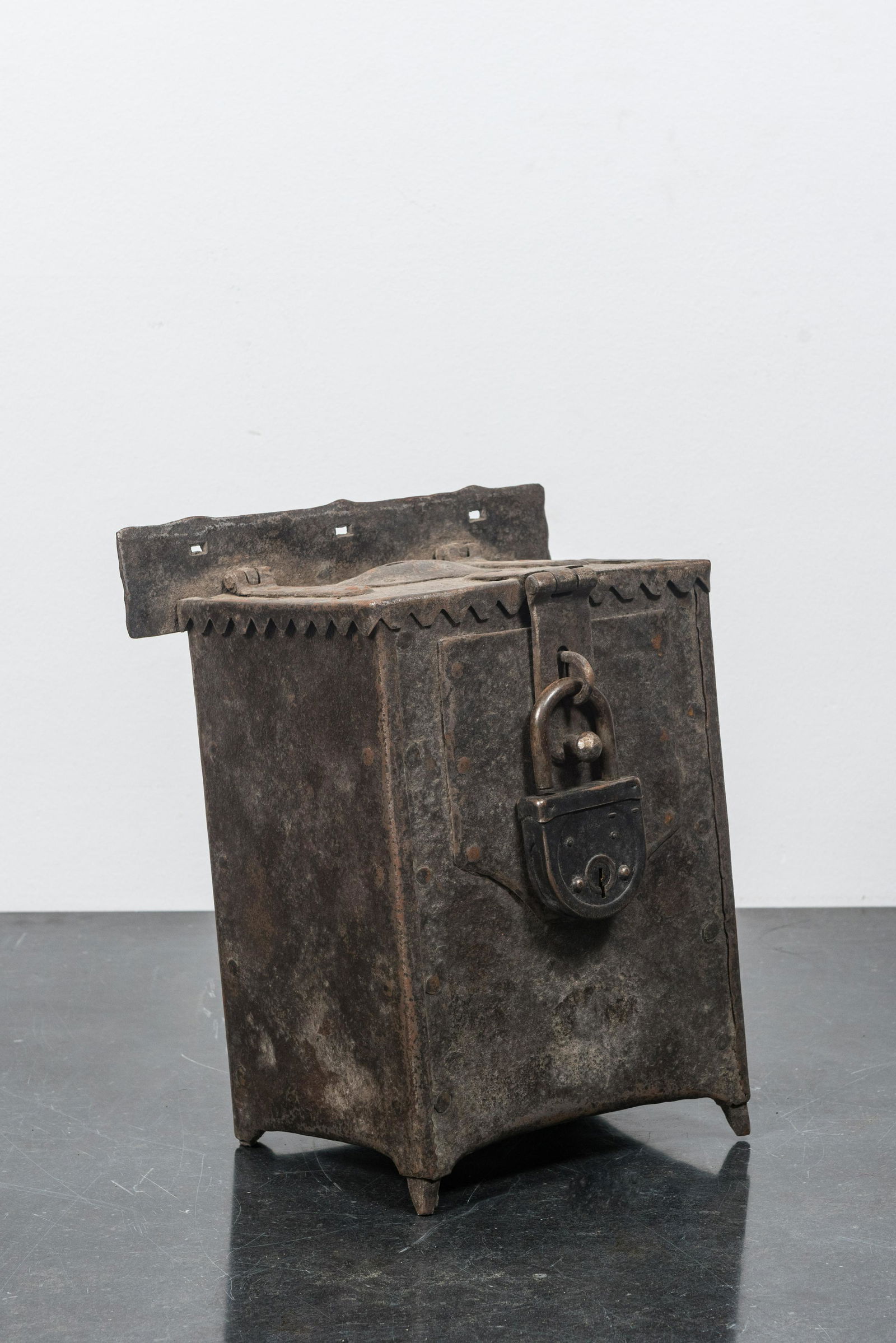 A wrought iron offer or alms box from a church, probably Spain, 17th C. (1 of 4)