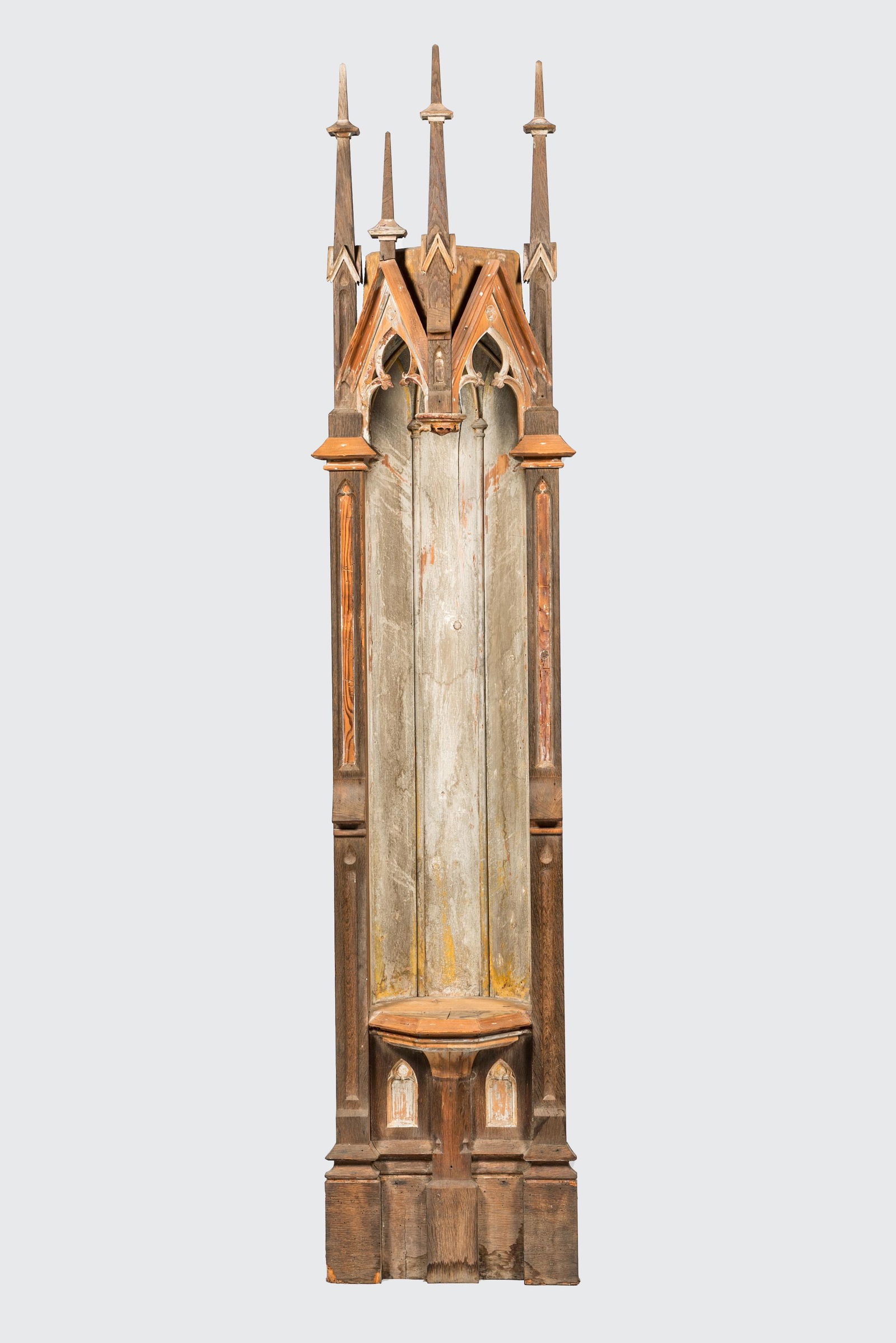 A patinated wooden Gothic Revival base with canopy, 19th C. (1 of 2)