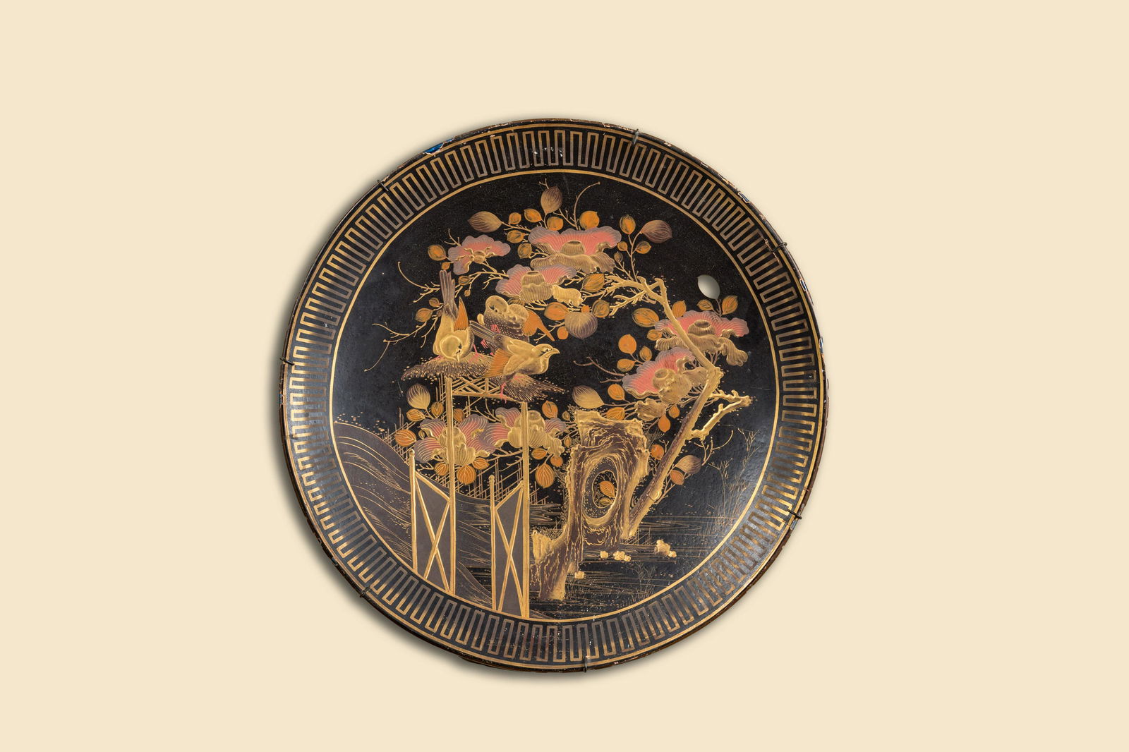 A large Japanese lacquered porcelain dish, Meiji, 19th C. (1 of 1)