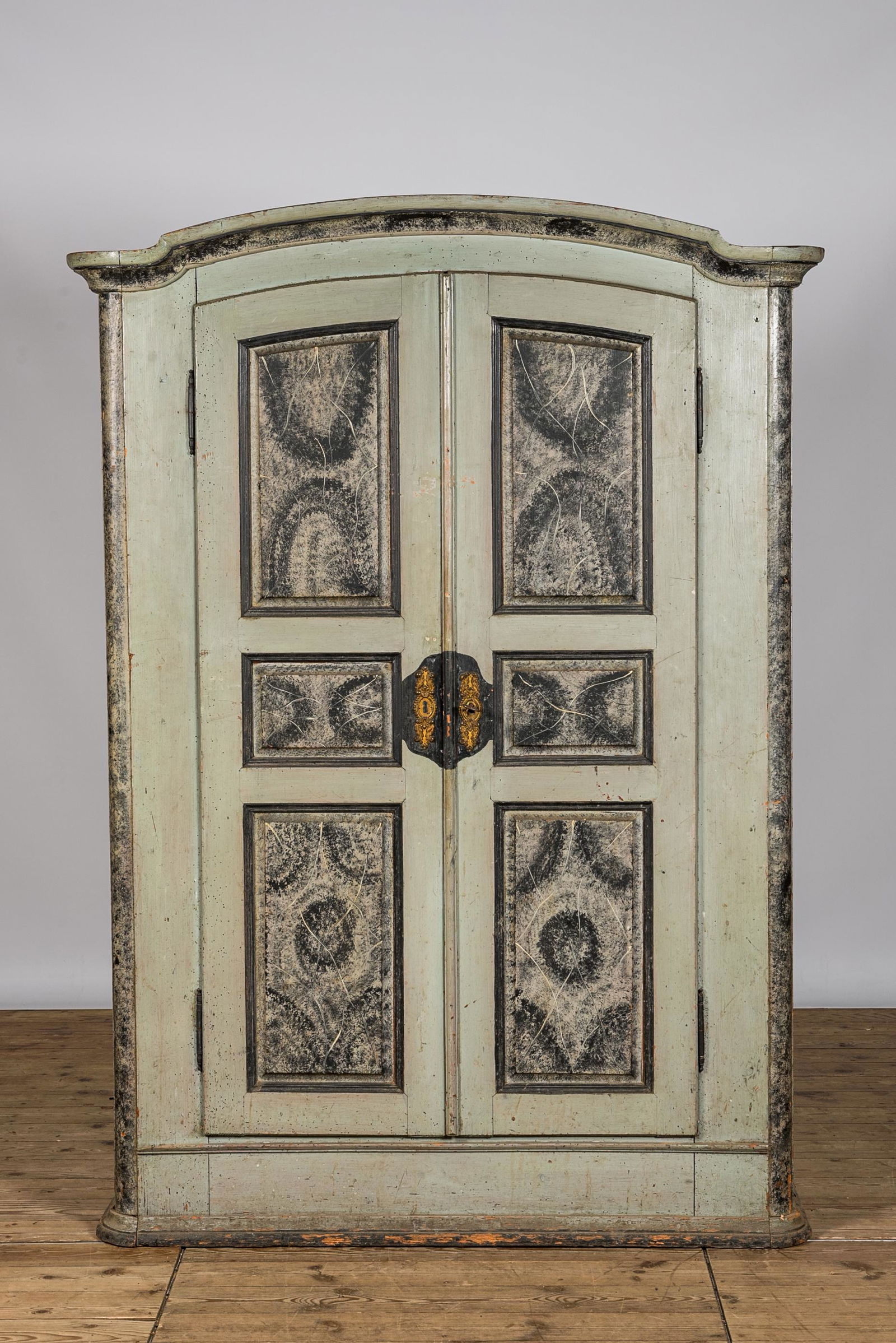 A most probably Austrian patinated wooden two-door linen cupboard, 19th C. (1 of 3)