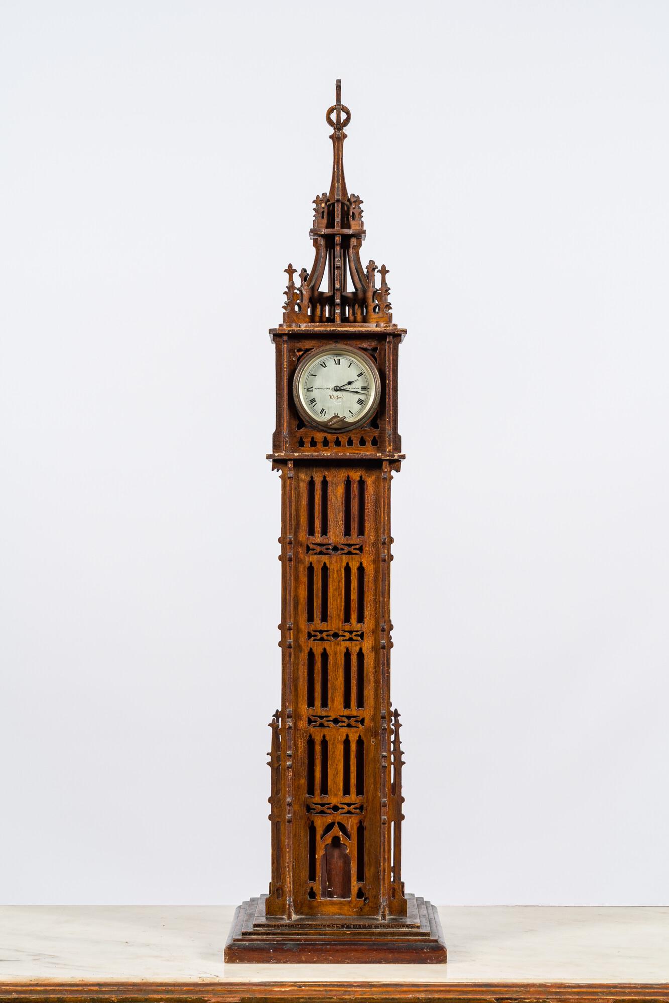 An English Gothic Revival wooden 'Big Ben' tower clock, ca. 1900 (1 of 5)