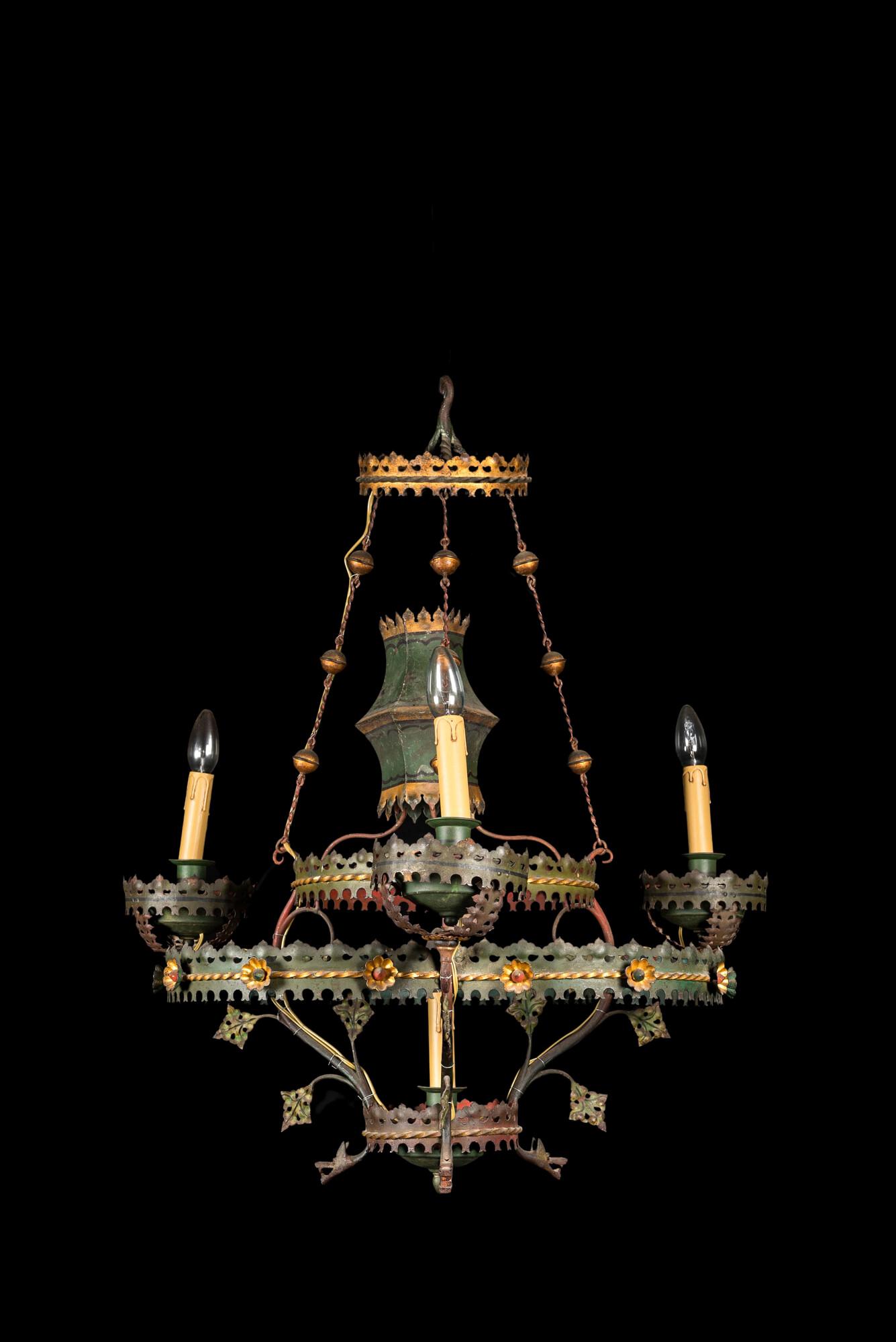 A Gothic Revival tole chandelier, 19th C. (1 of 4)
