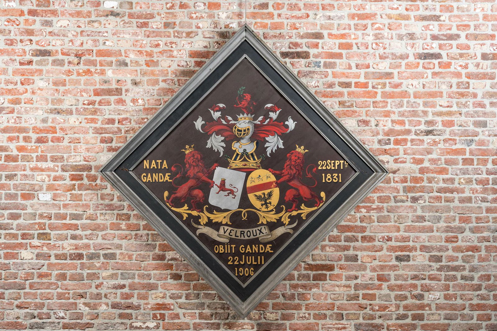 A 'Velroux' funerary hatchment, oil on panel, Ghent Area, dated 1906 (1 of 2)
