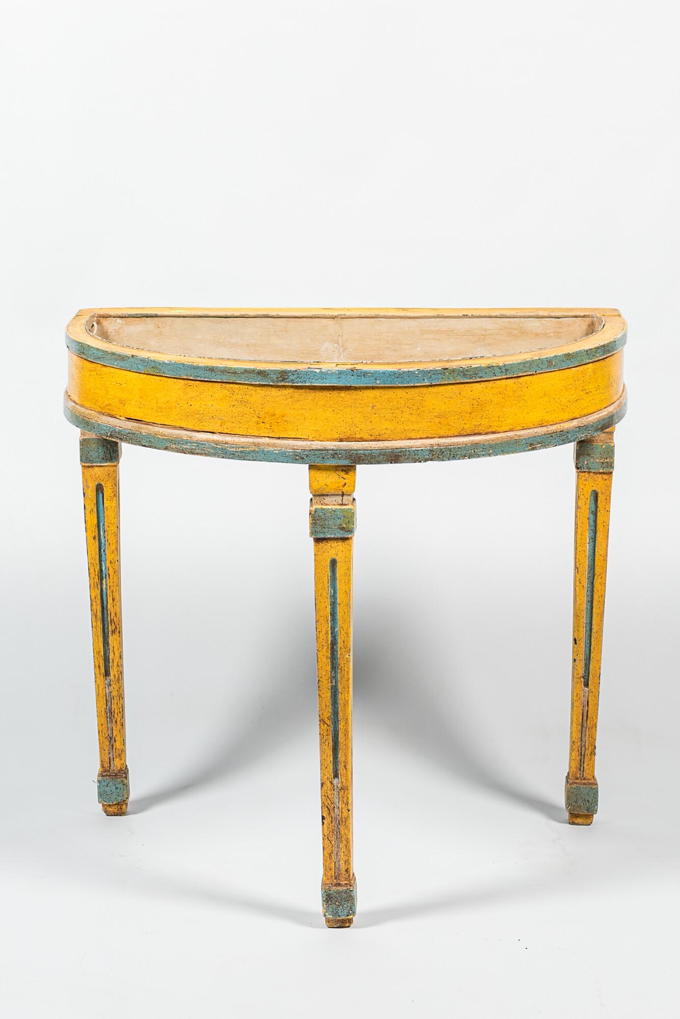 A Scandinavian polychrome wooden Louis XVI jardiniere console with zinc inset, ca. 1800 (1 of 2)