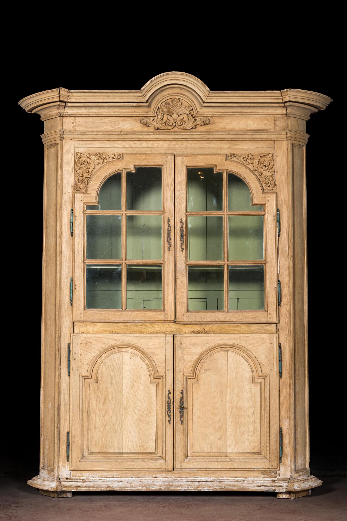 A leached oak display cabinet, 19th C. (1 of 2)