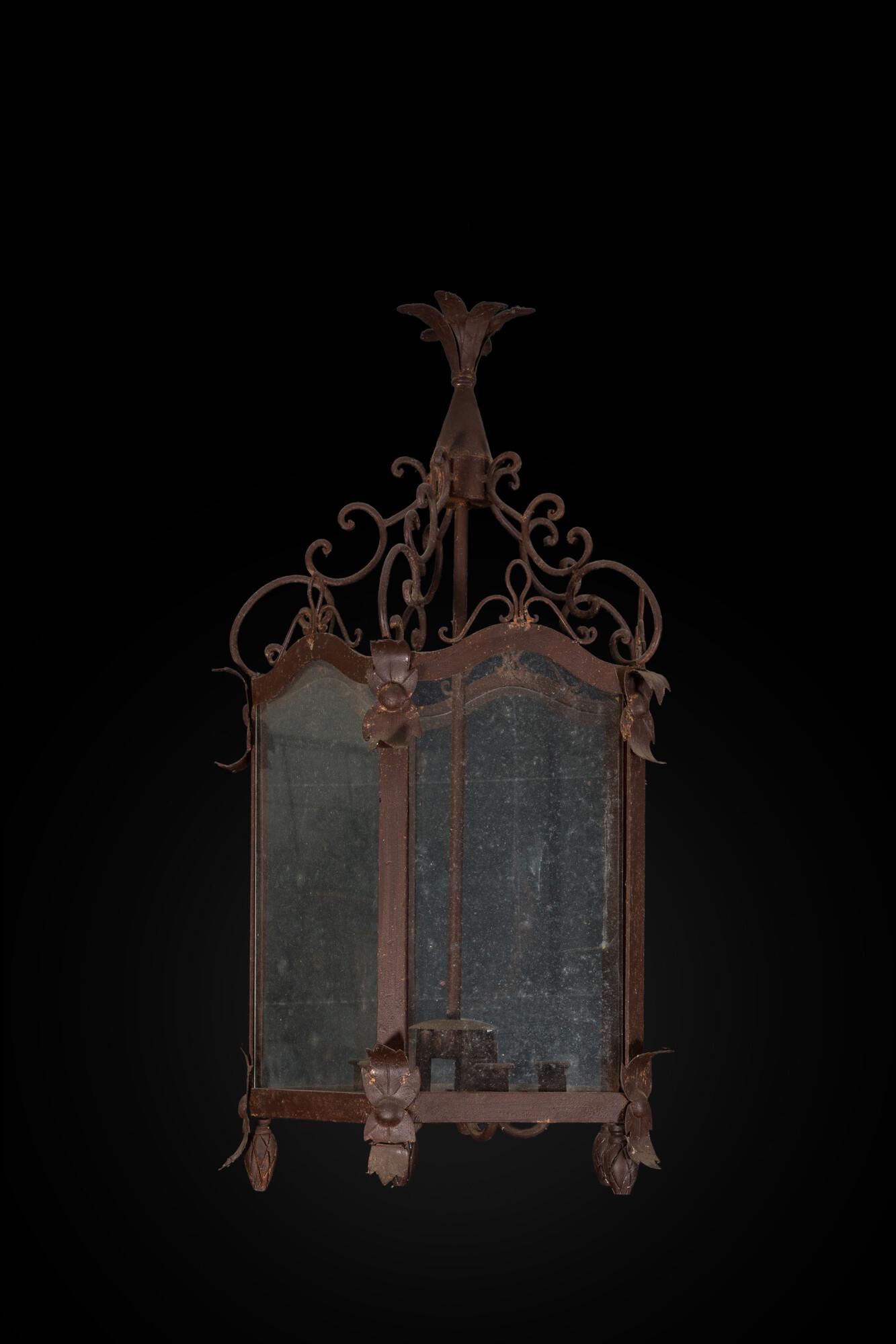 A French wrought iron lantern, 19/20th C. (1 of 1)