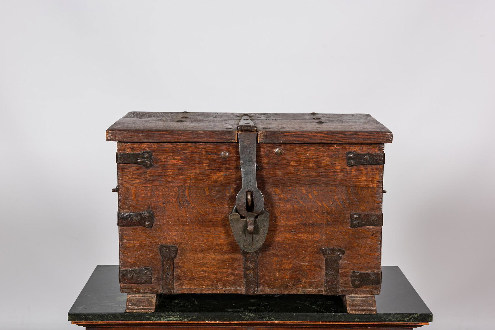 A Flemish oak coffer with wrought iron mounts, 18th C. (1 of 3)
