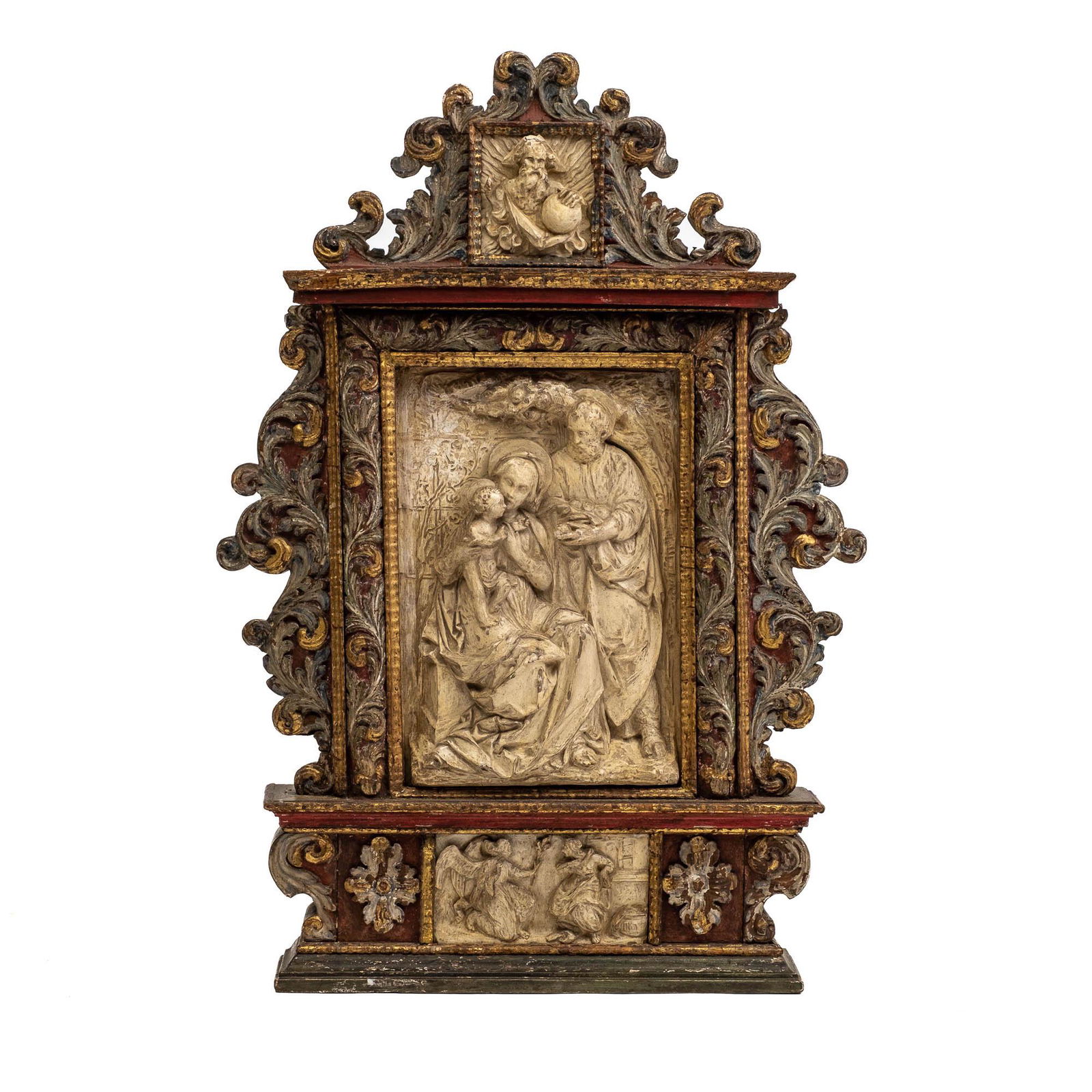 A polychrome and gilt wood oratory with the Holy Family, Italy or Spain, 17th C. (1 of 7)