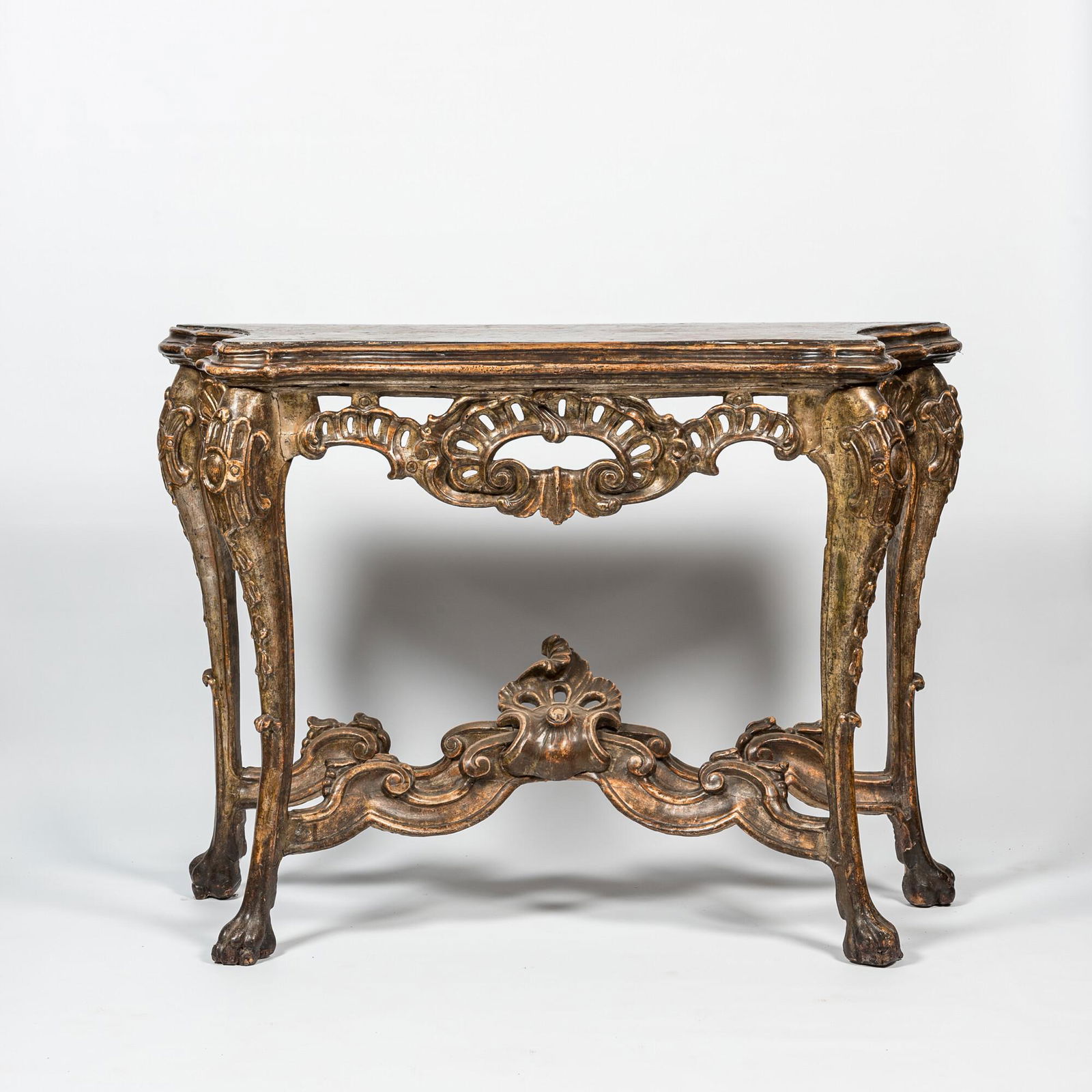 A patinated wooden Louis XV console, 18th C. (1 of 2)