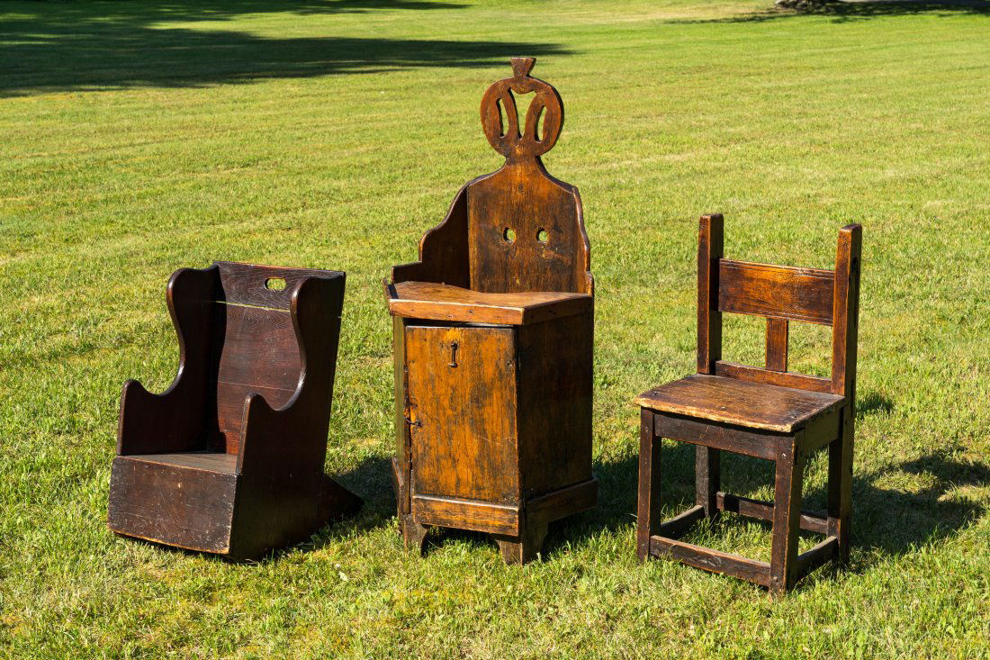 Three wooden childs chairs, 19/20th C. (1 of 2)