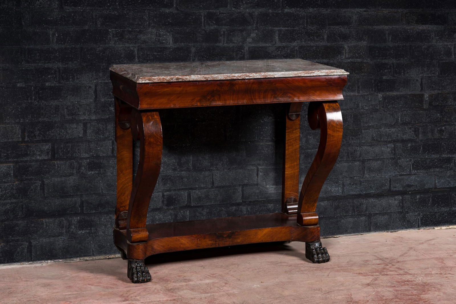 A French wooden Louis Philippe console with marble top, 19th C. (1 of 3)