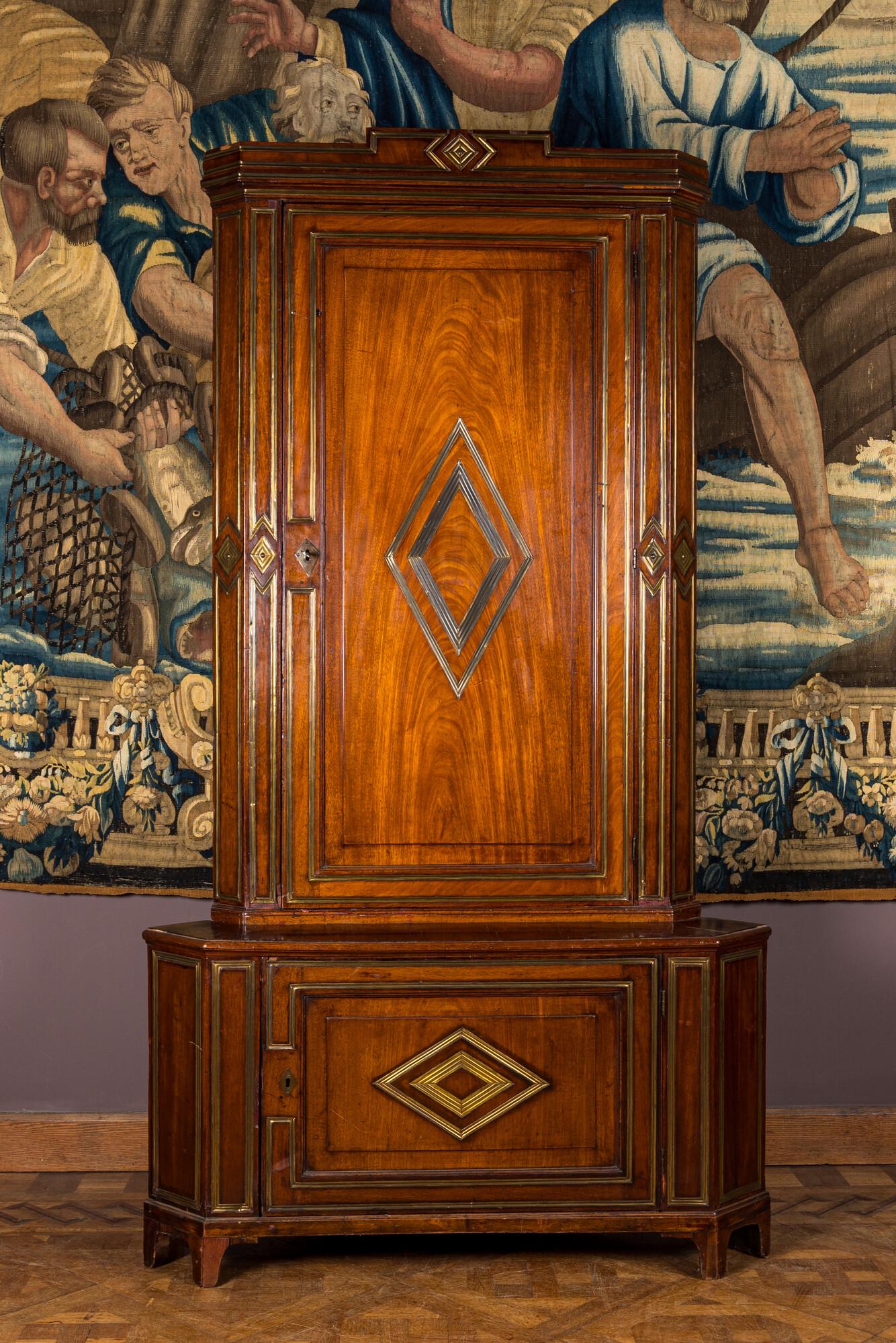 A Russian Directoire gilt brass-mounted wooden corner cupboard, early 19th C. (1 of 2)