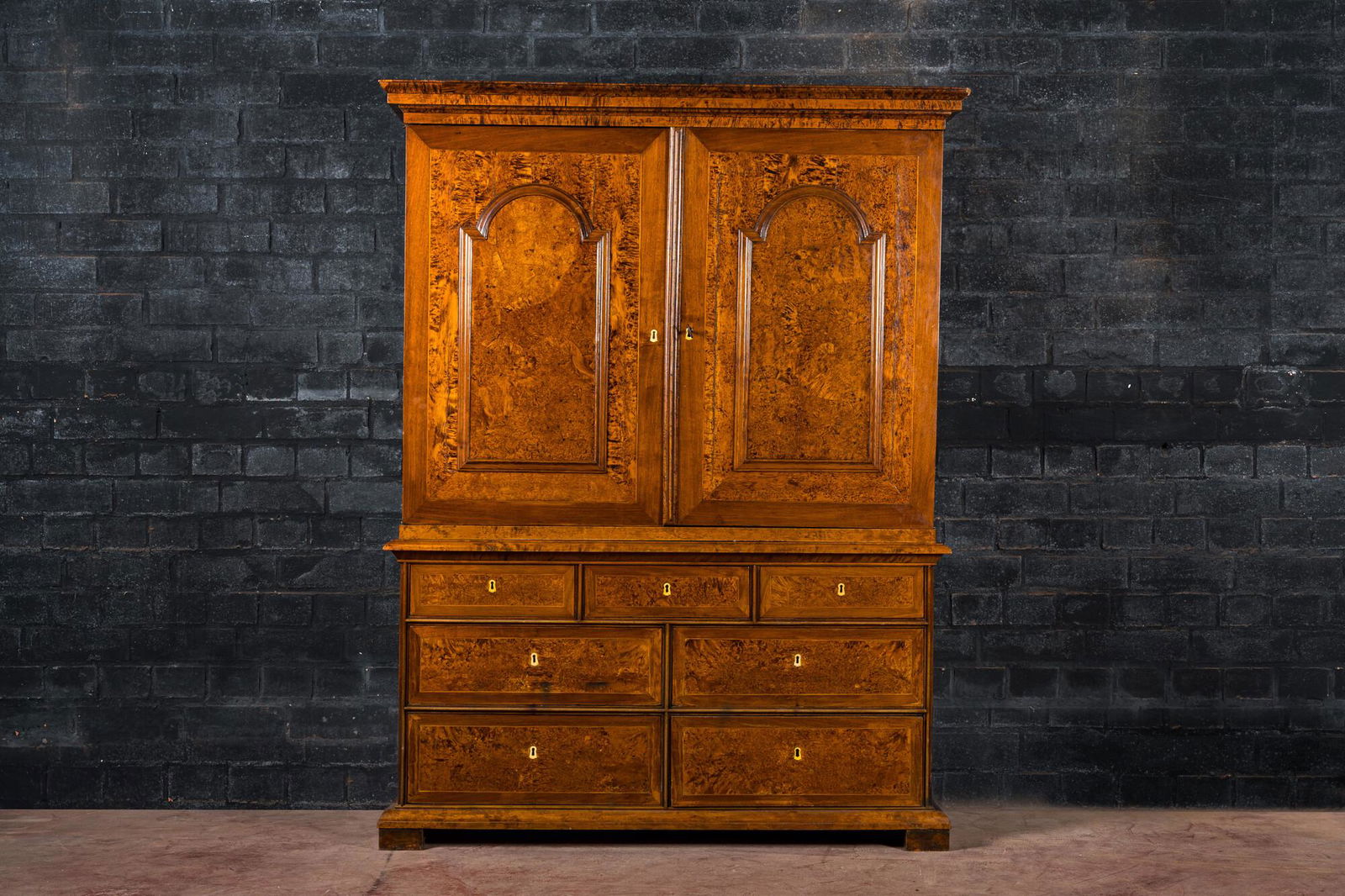 A Dutch mahogany and rootwood veneer cabinet, The Netherrlands, 19th C. (1 of 2)