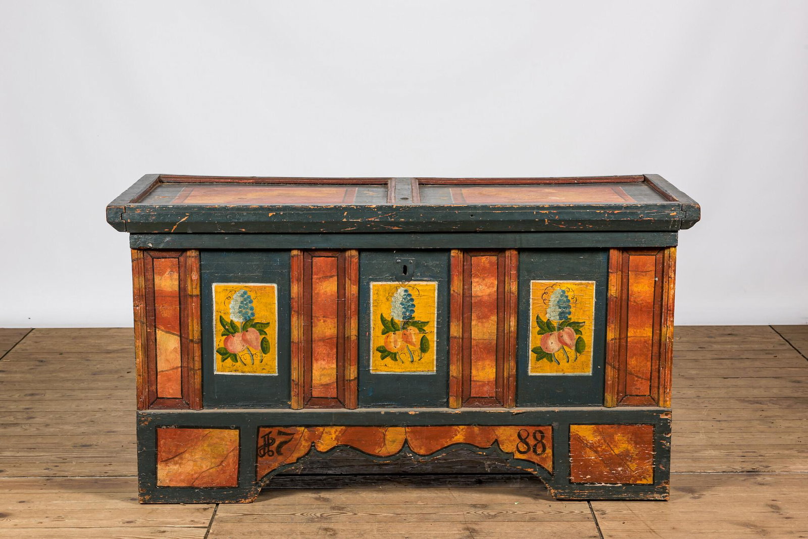 A large possibly Austrian polychrome wooden chest, dated 1788, ca. 1800 (1 of 4)