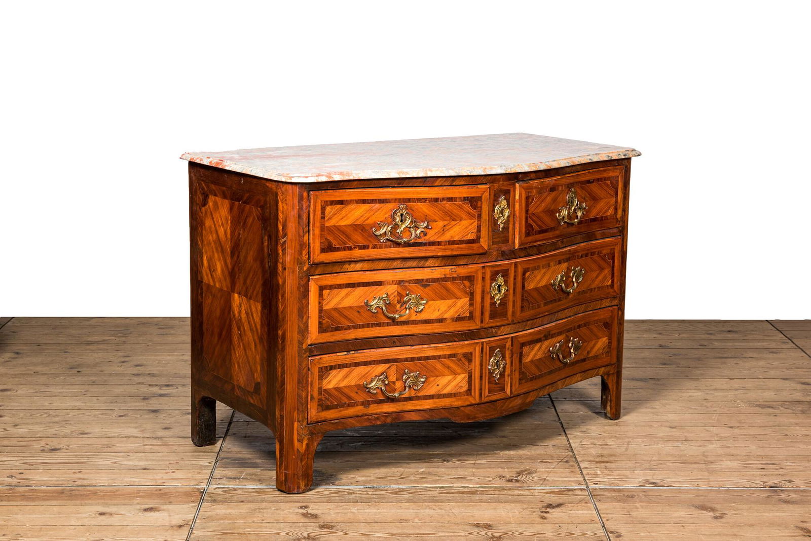 A veneered wooden commode with marble top, 19th C. (1 of 3)