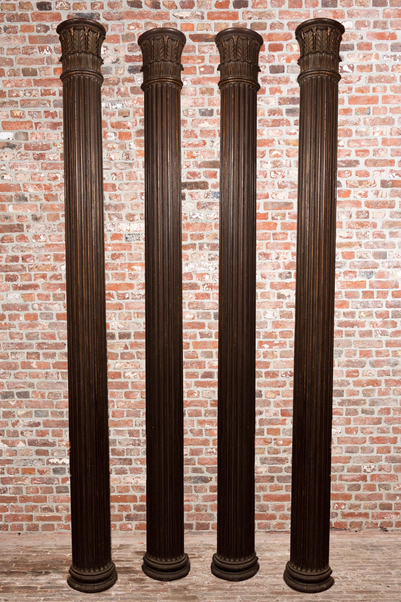 Four wooden Corinthian half-columns, 19th C. (1 of 3)
