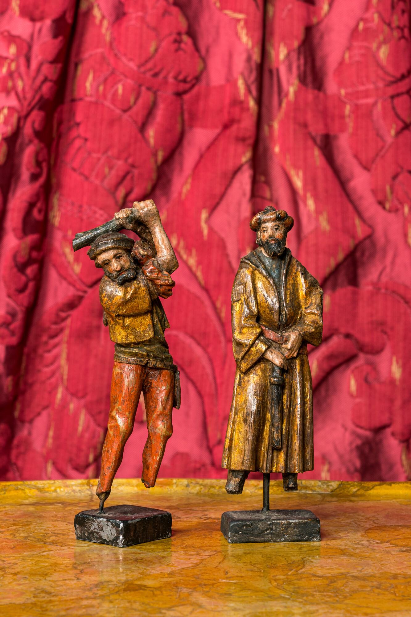 Two polychrome and gilt wooden figures of a flagellation group, 16th C. (1 of 4)