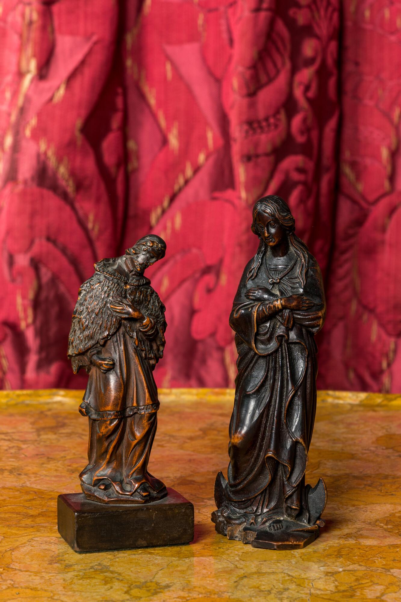 Two wood sculptures of Mary on a crescent moon and John the Baptist, 17/18th C. (1 of 3)